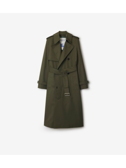 Burberry Long Cotton Blend Trench Coat In Green