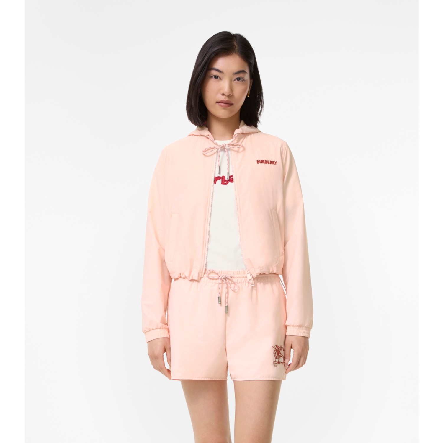 Heart Knight Stretch Nylon Hooded Jacket in Compact pink - Women