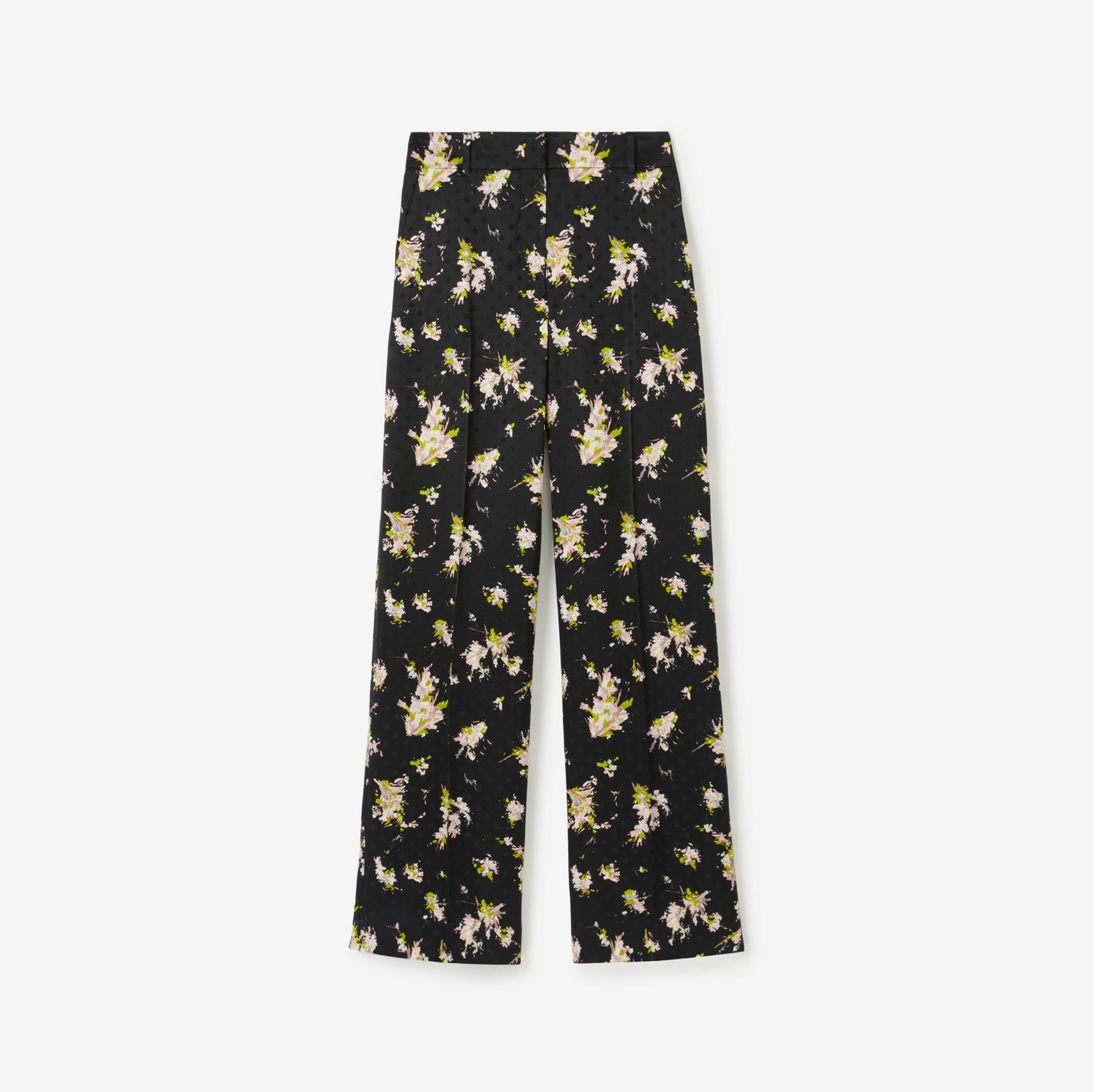 Calças estilo pantalona de viscose com estampa floral (Preto) - Mulheres | Burberry® oficial