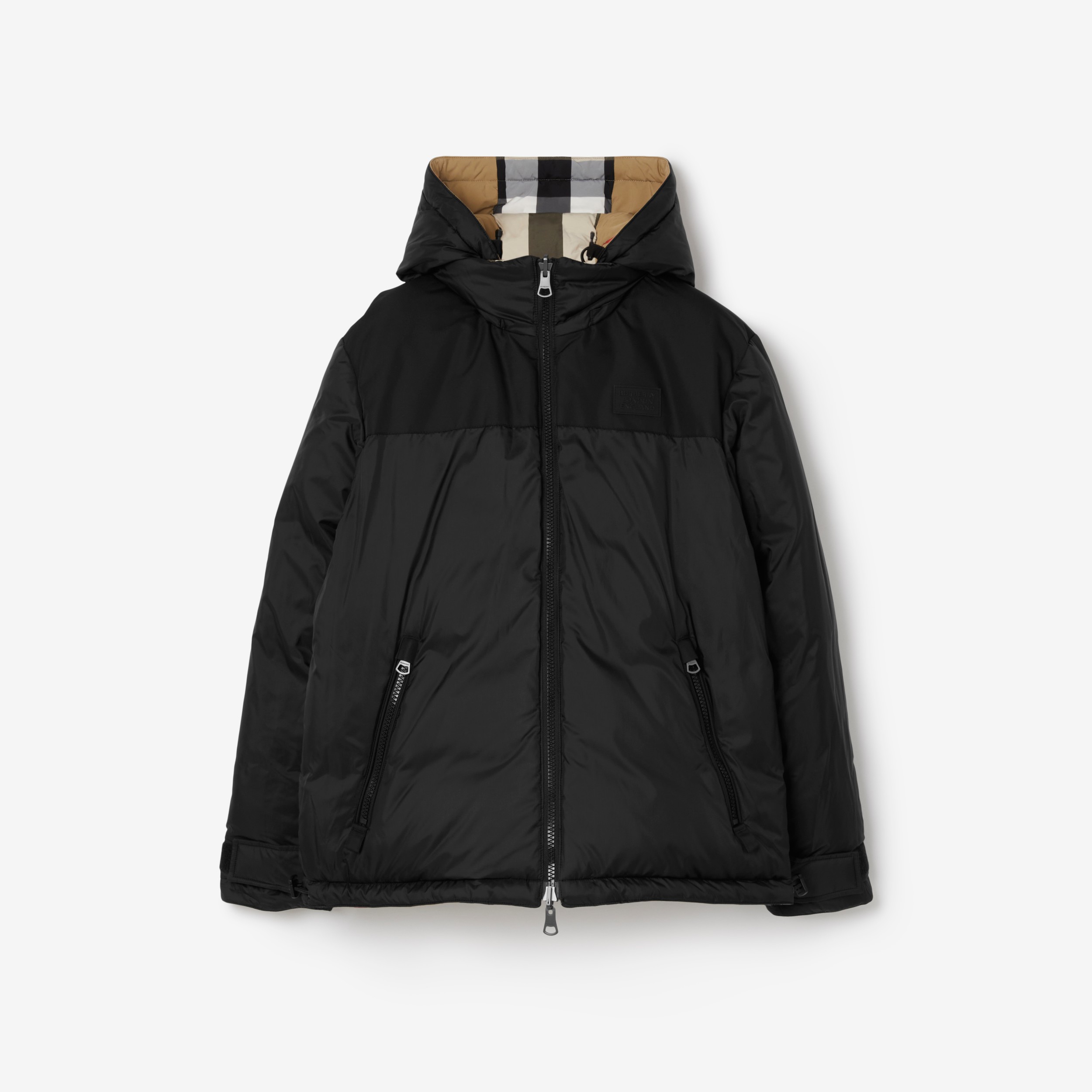 Jaqueta acolchoada dupla face de nylon xadrez com capuz (Bege Clássico/preto) - Homens | Burberry® oficial - 2