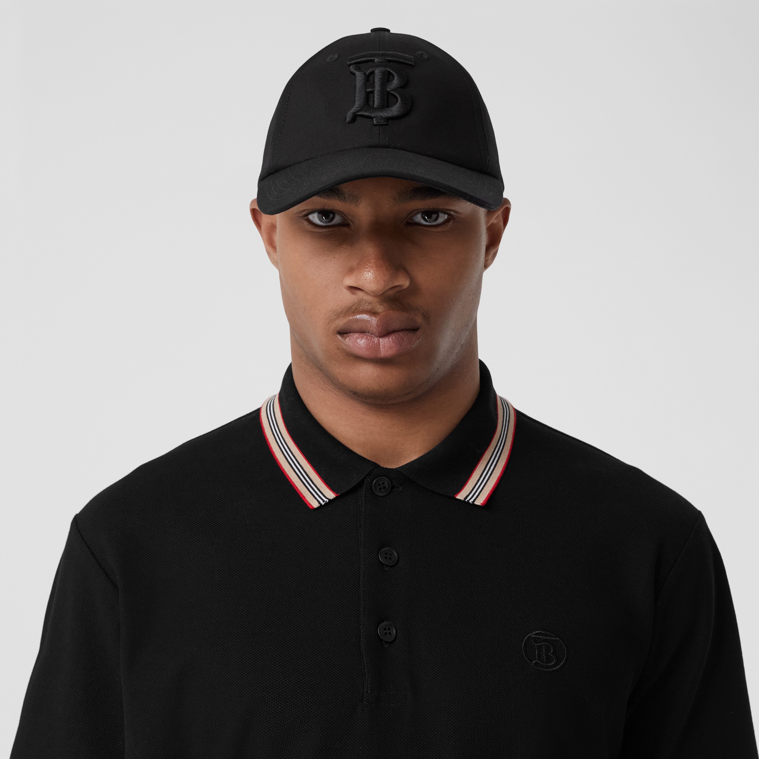 Icon Stripe Collar Cotton Piqué Polo Shirt in Black | Burberry® Official - 2