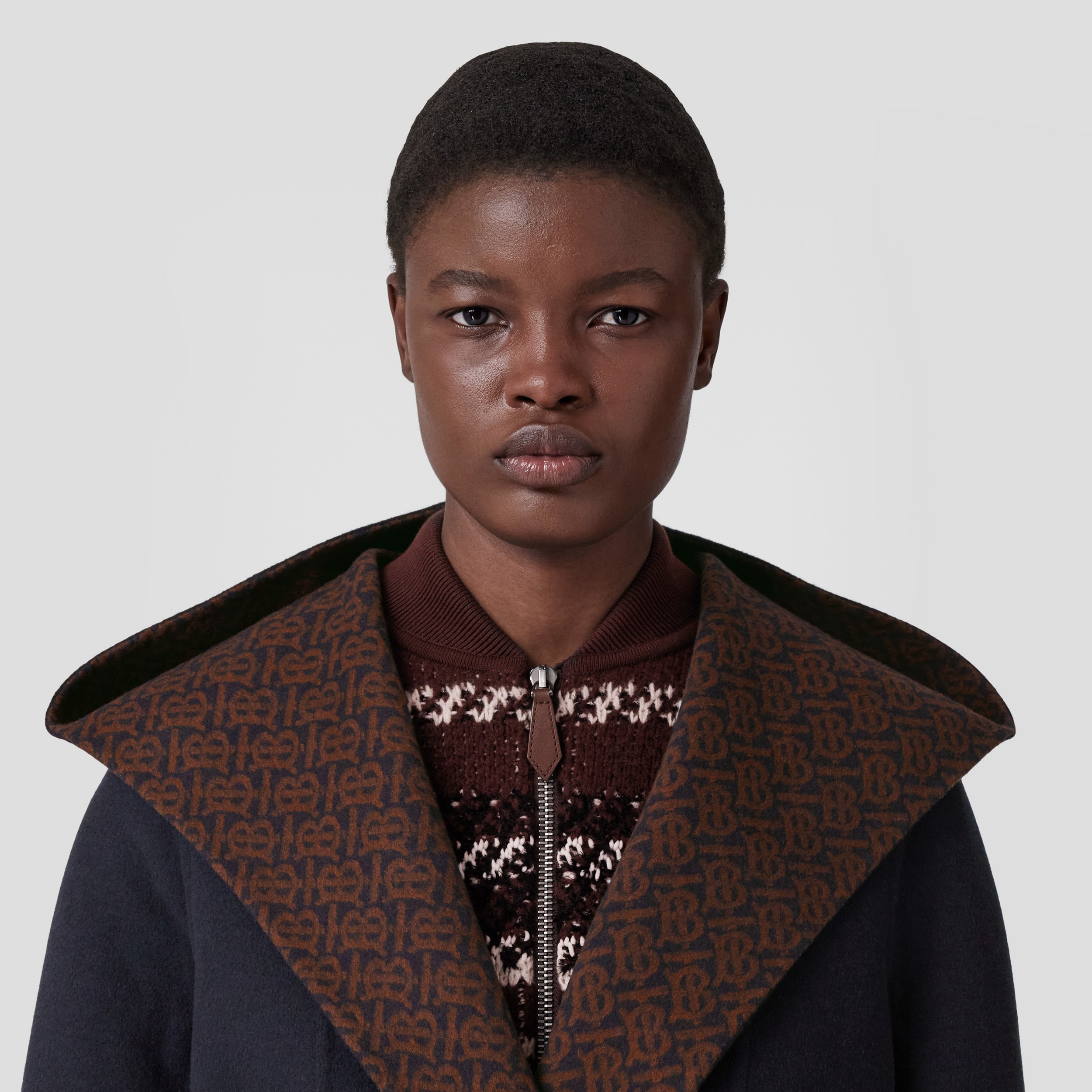 Monogram Motif Wool Cashmere Hooded Wrap Coat in Dark Charcoal Blue - Women | Burberry® Official - 2
