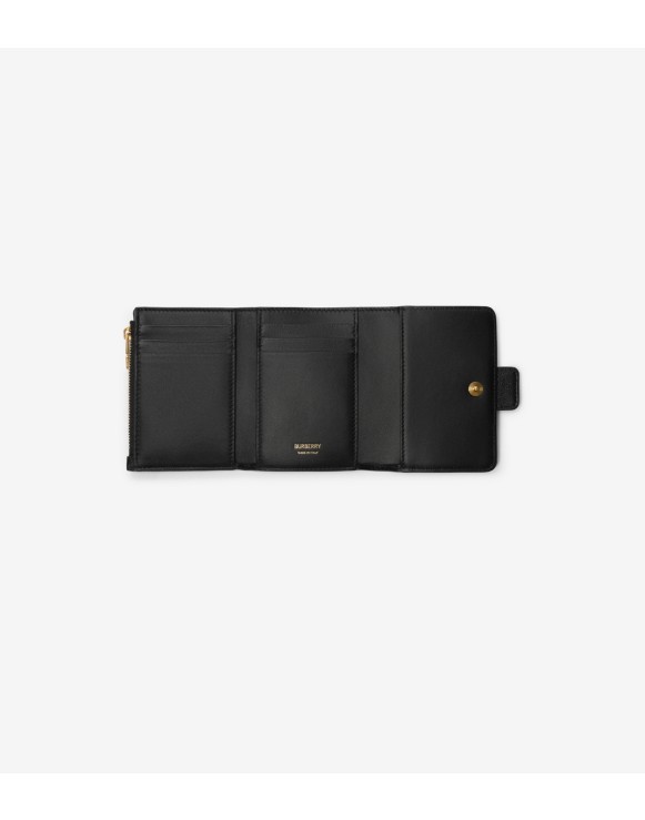 BURBERRY ケース チェーン&ストラップ付きコンパクトウォレット黒 ハイランド チェーンストラップ ウォレット​ (マホガニーレッド