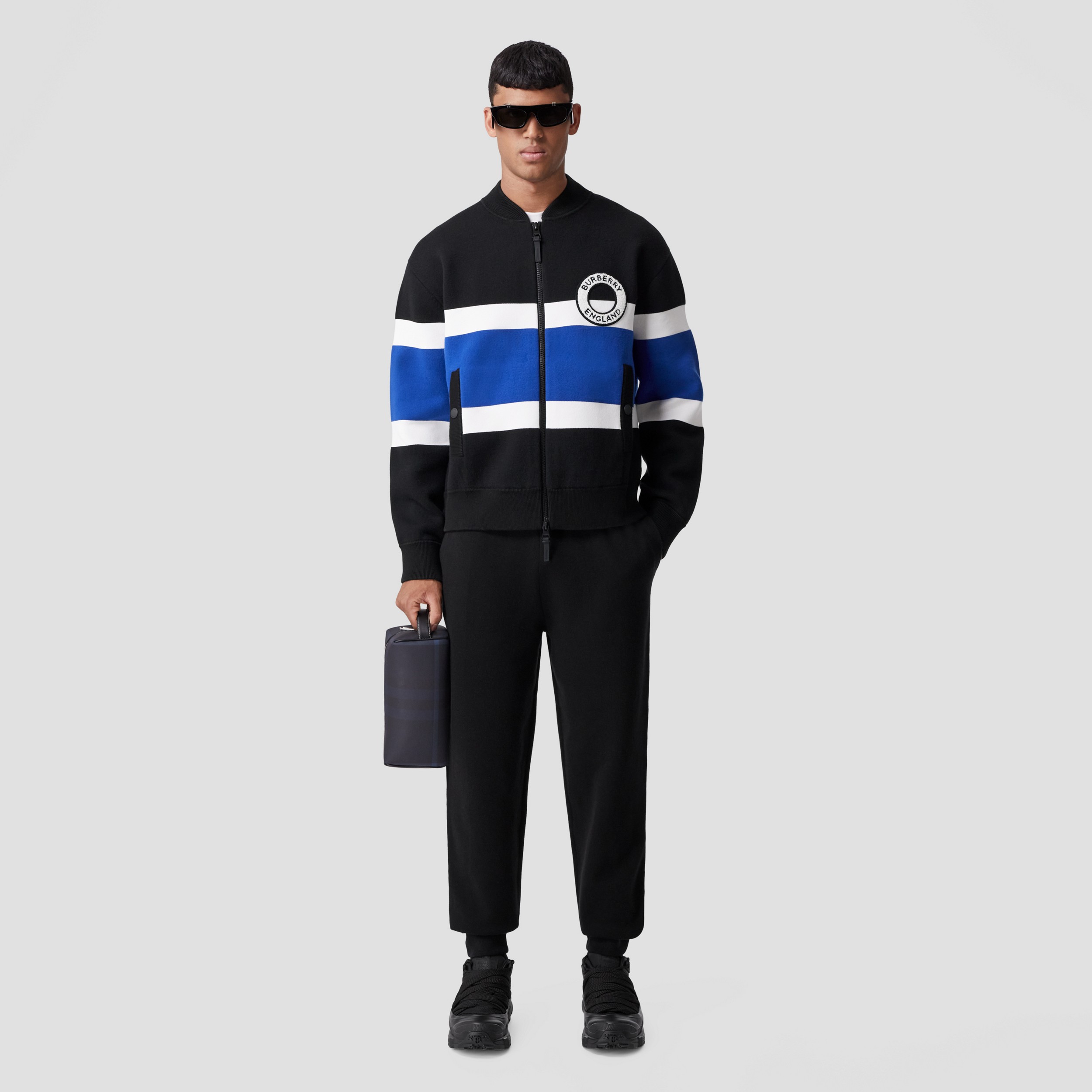 Logo Graphic Striped Wool Blend Bomber Jacket in Black - Men | Burberry® Official - 1