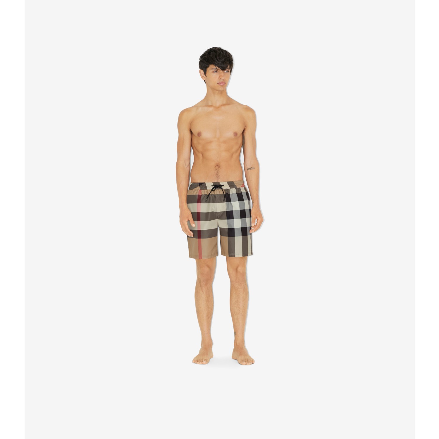 Check Swim Shorts in Archive beige Men Burberry Official