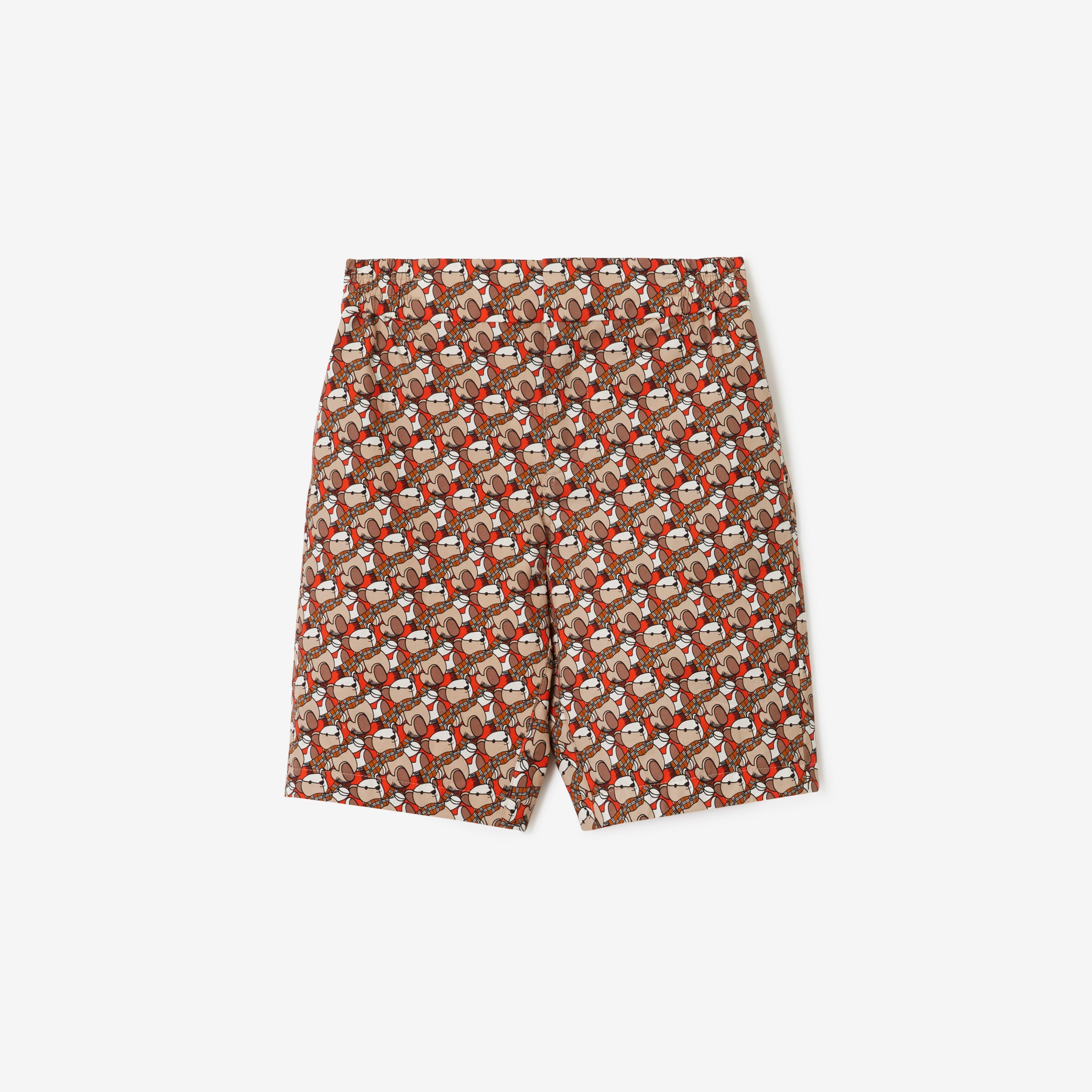 Thomas Bear Print Cotton Shorts in Scarlet Orange | Burberry® Official - 1