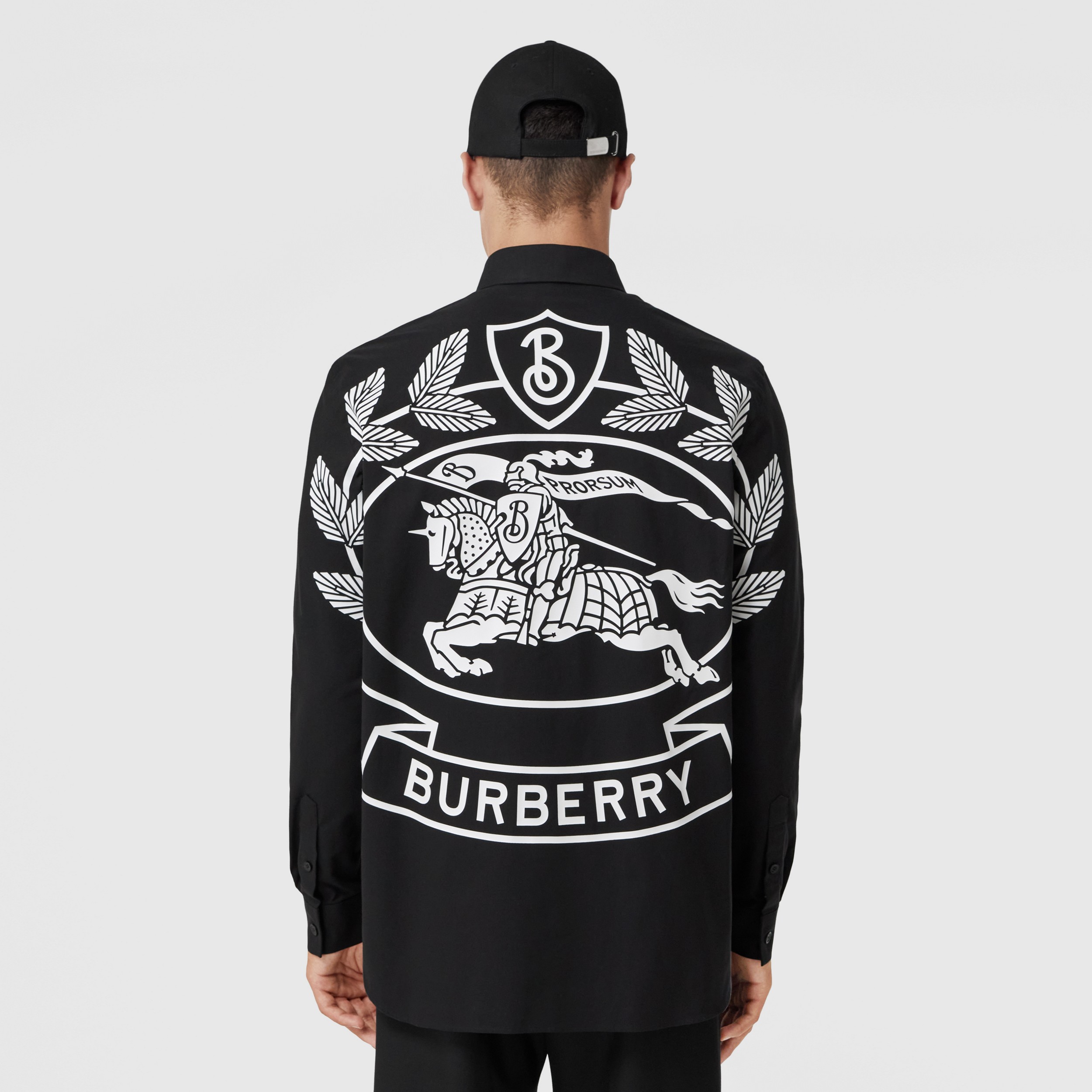 Camisa oversize en algodón Oxford con emblema Equestrian Knight (Negro) - Hombre | Burberry® oficial - 3