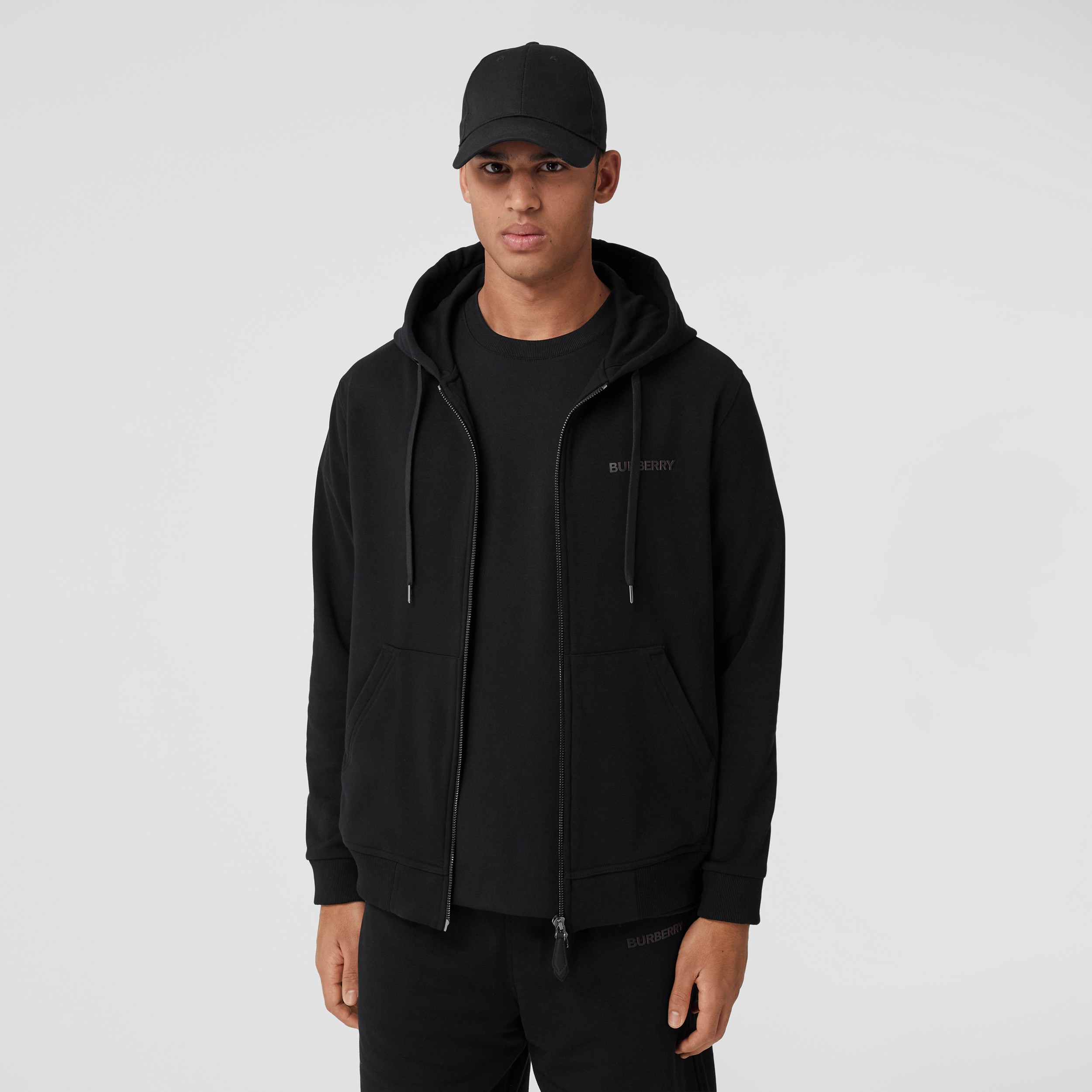 Logo Print Stretch Cotton Hooded Top in Black - Men | Burberry® Official - 4