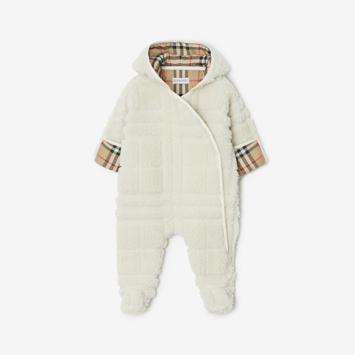 Burberry Childrens Check Fleece All-in-one In Salt