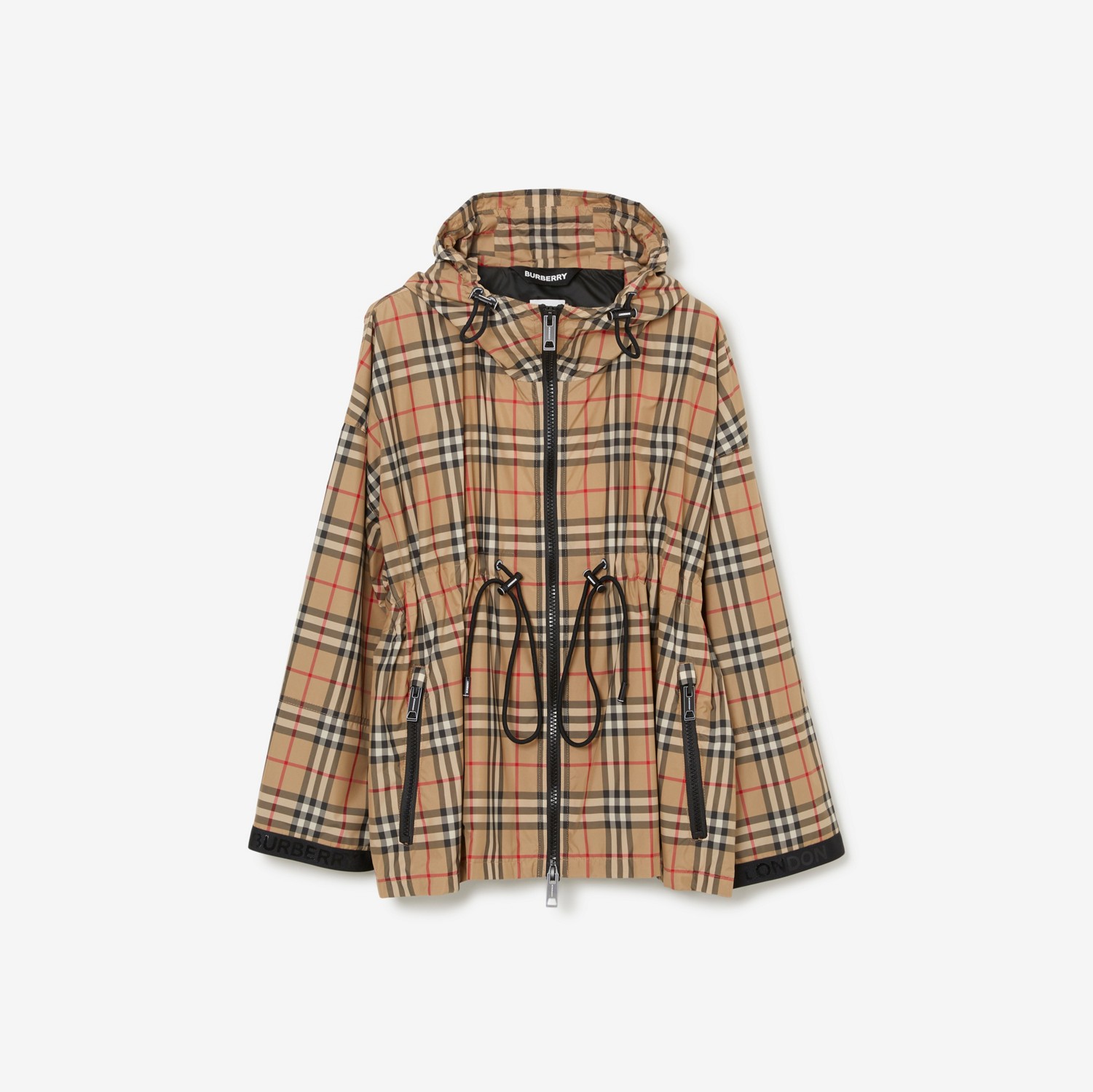 Logo Tape Check Hooded Jacket in Archive Beige - Women | Burberry® Official