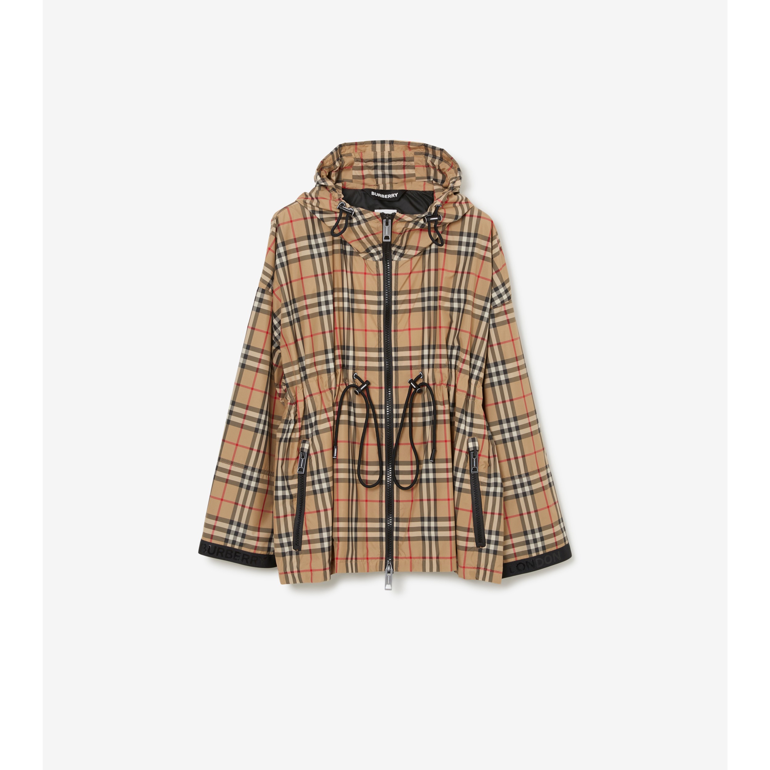 Logo Tape Check Hooded Jacket Archive Beige - Women Burberry® Official