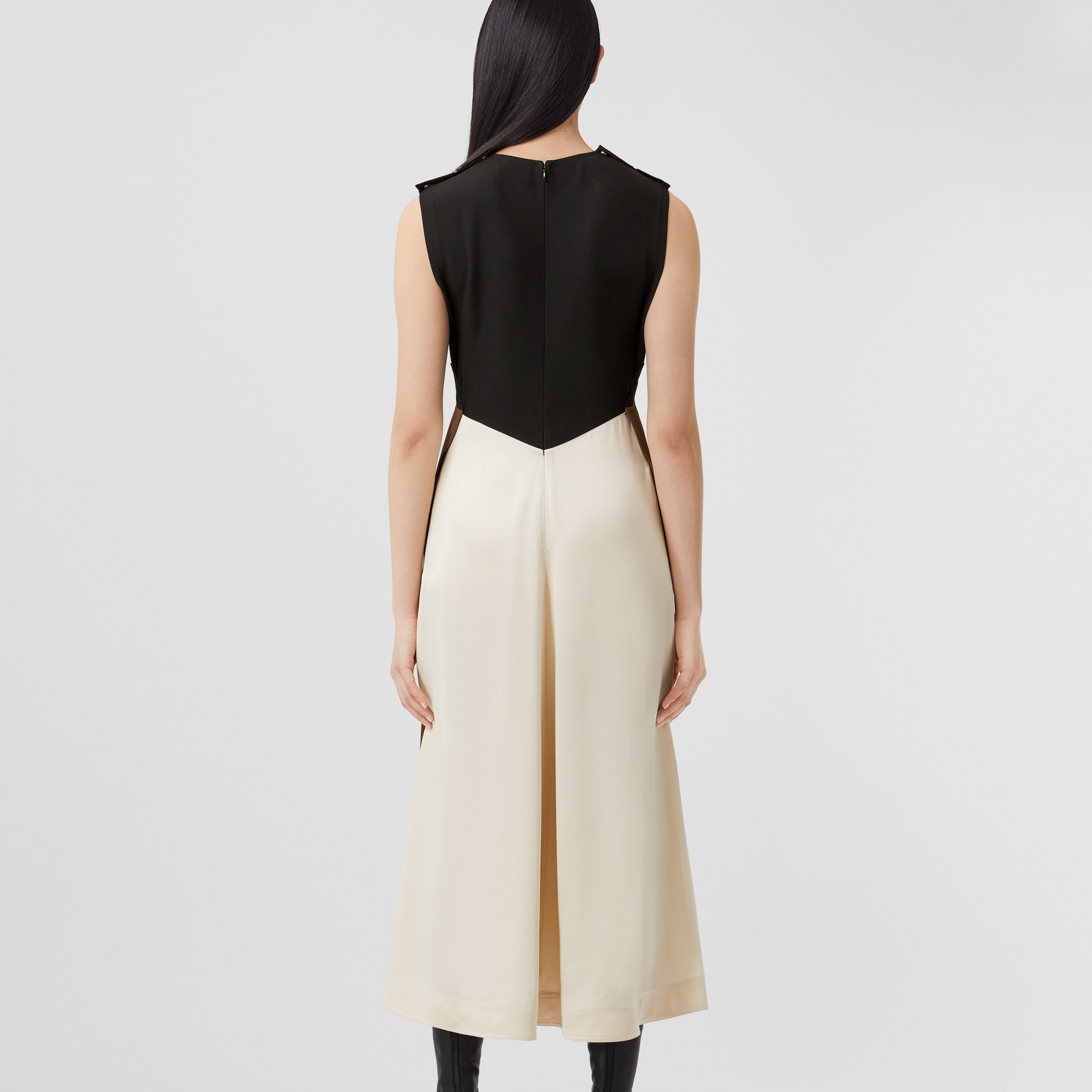 Sleeveless Colour Block Viscose Dress in Black - Women | Burberry® Official - 3