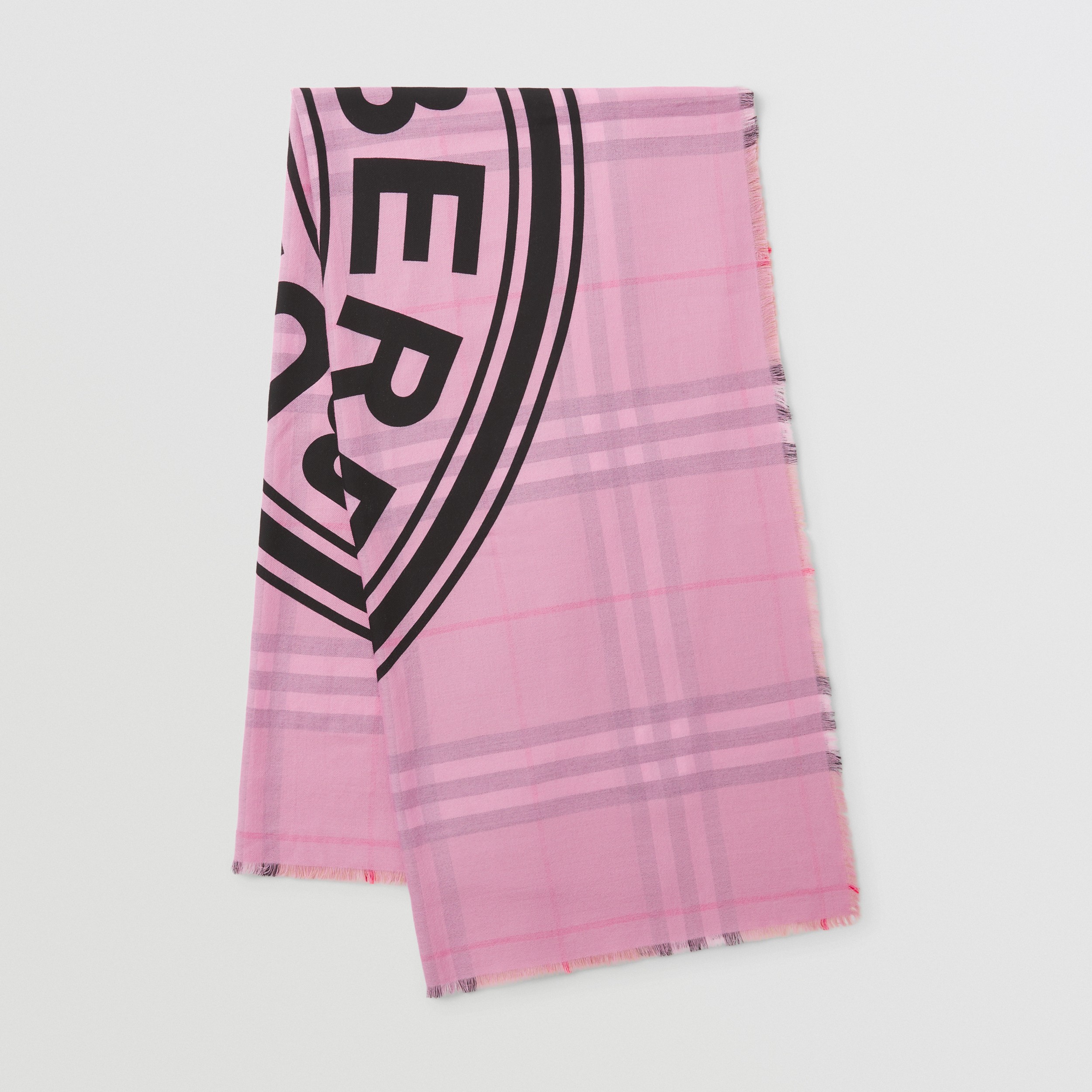Reversible Logo Graphic and Check Cashmere Scarf in Pale Pink | Burberry® Official - 1
