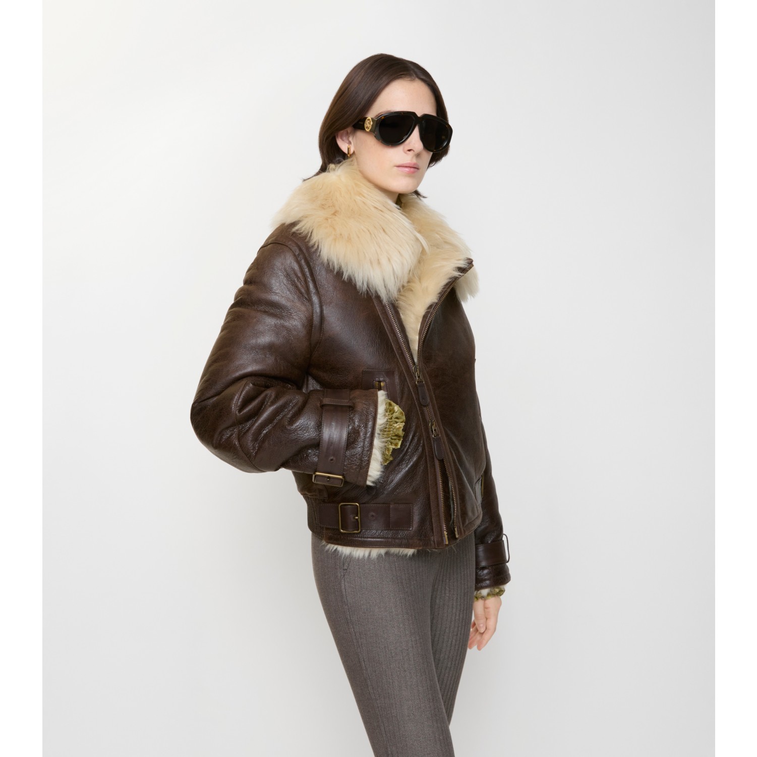 Cropped-Fliegerjacke aus Lammfell