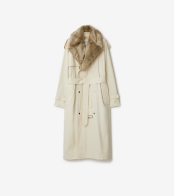 Long Kennington Trench Coat in Calico - Women, Cotton Gabardine, Faux Fur |  Burberry® Official