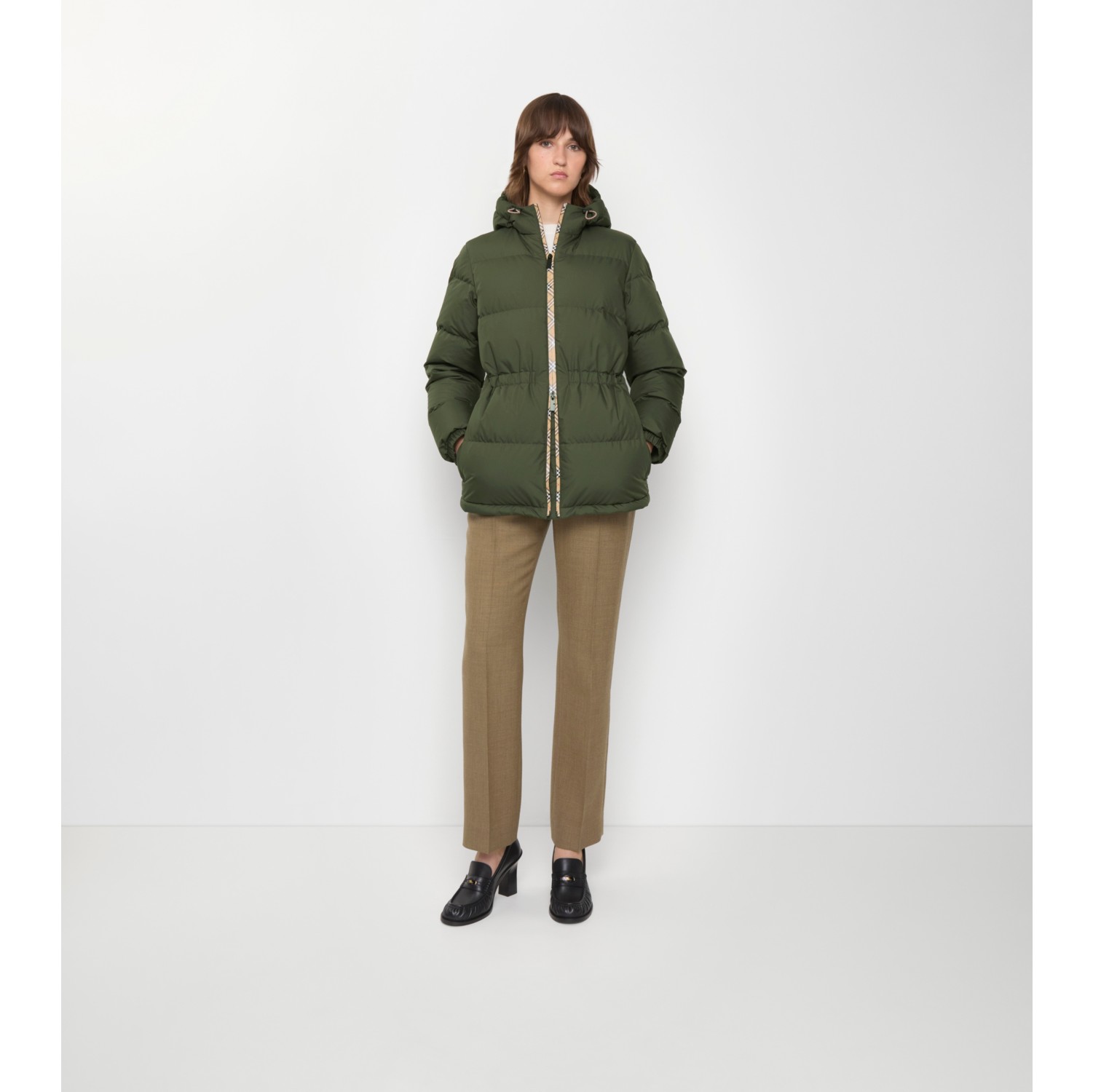 Check Trim Nylon Hooded Puffer Jacket