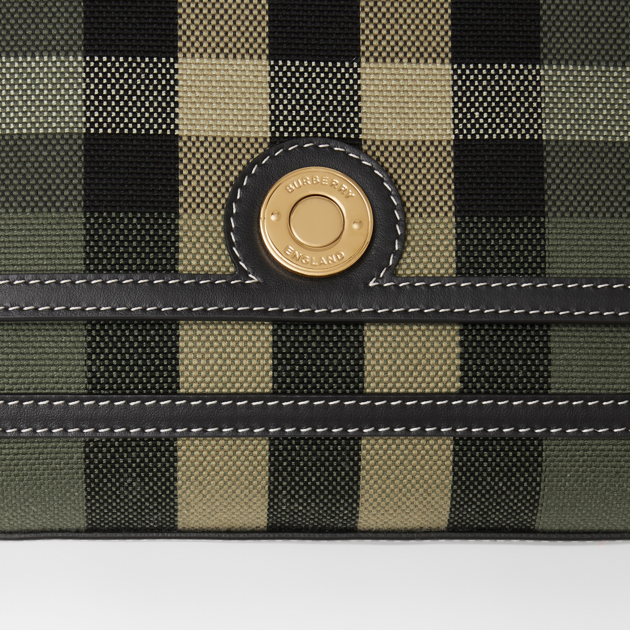 Check Canvas and Leather Note Crossbody Bag in Military Green Women Burberry United States
