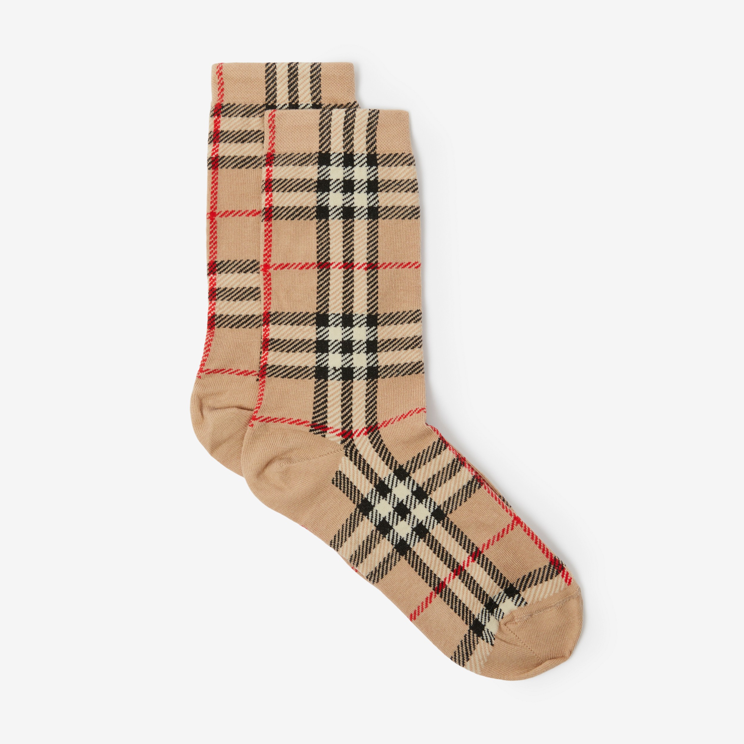 Check Intarsia Technical Stretch Cotton Socks in Archive Beige | Burberry® Official - 2