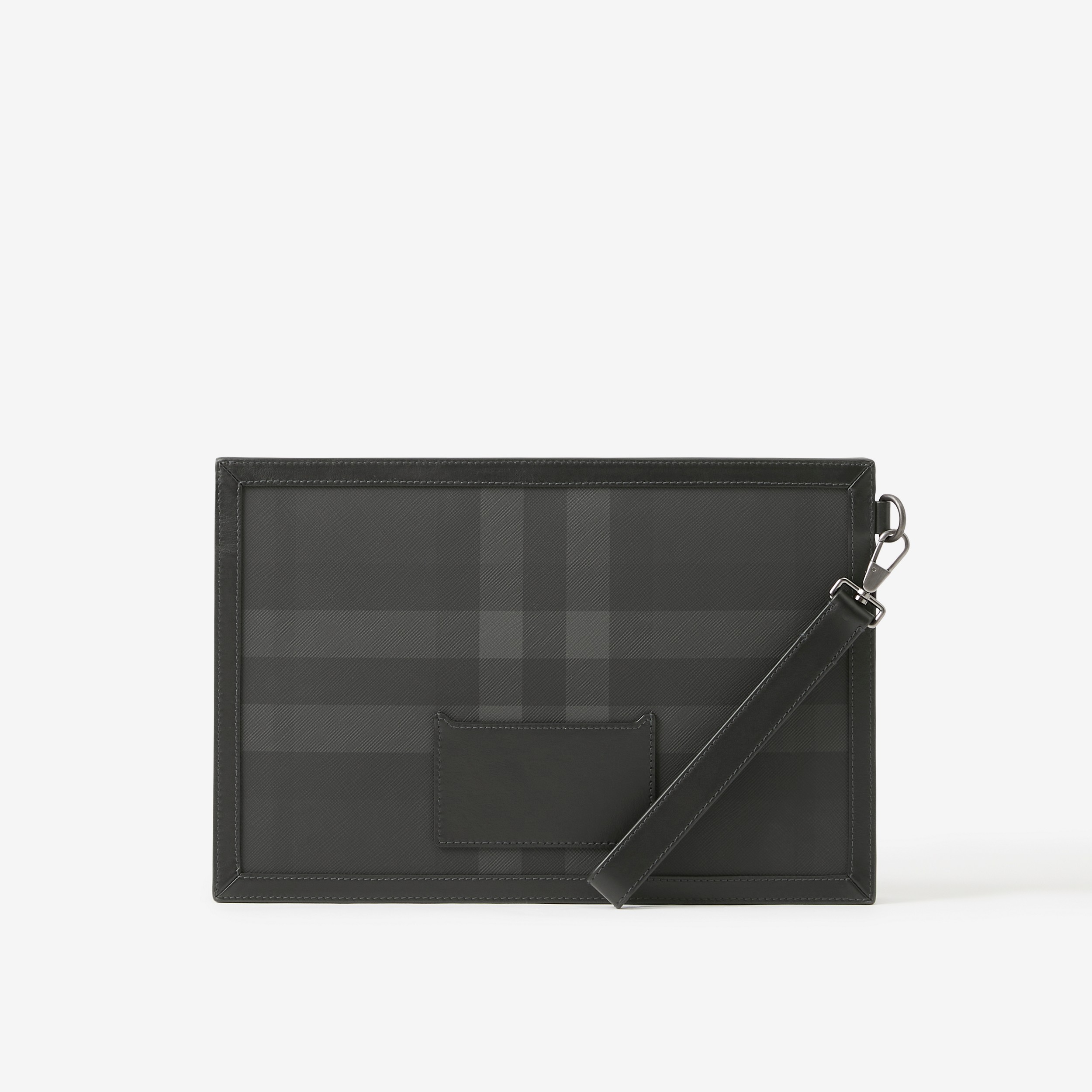 Charcoal Check and Leather Zip Pouch - Men | Burberry® Official - 3