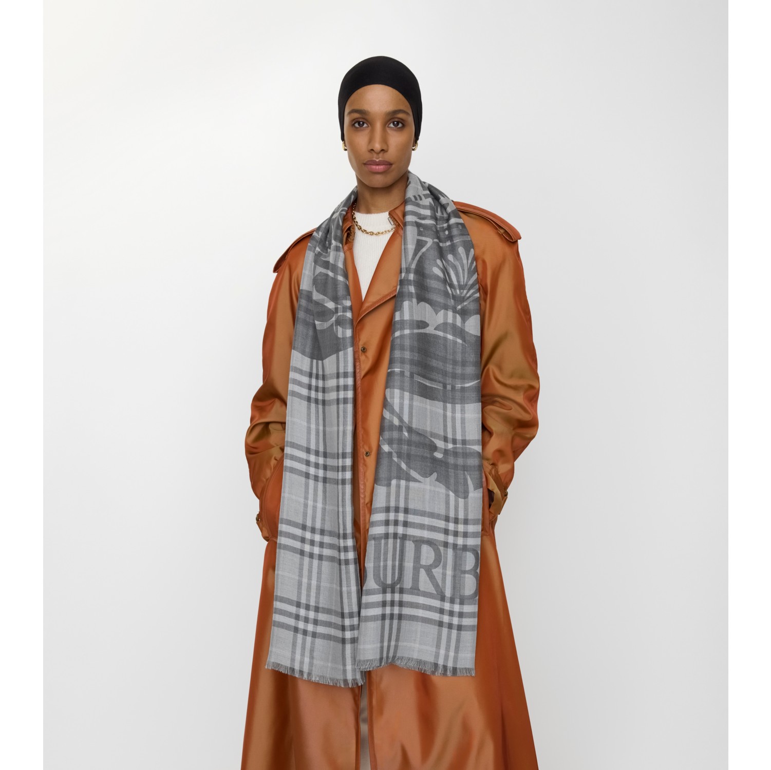 Wide EKD Check Wool Silk Scarf in Mitten grey | Burberry® Official