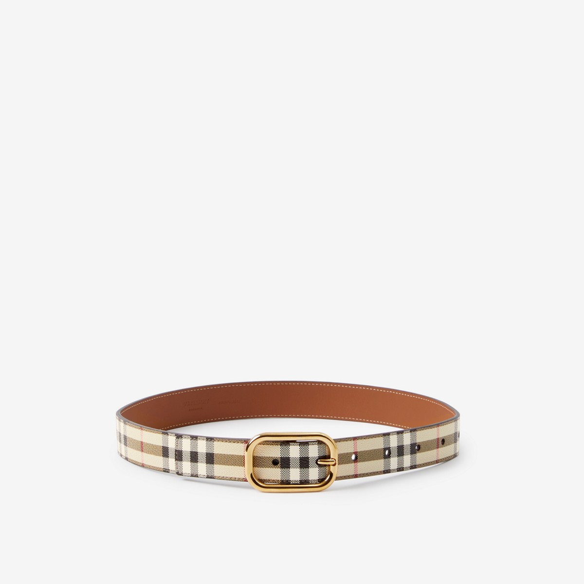 Shop Burberry Check And Leather Belt In Archive Beige/gold
