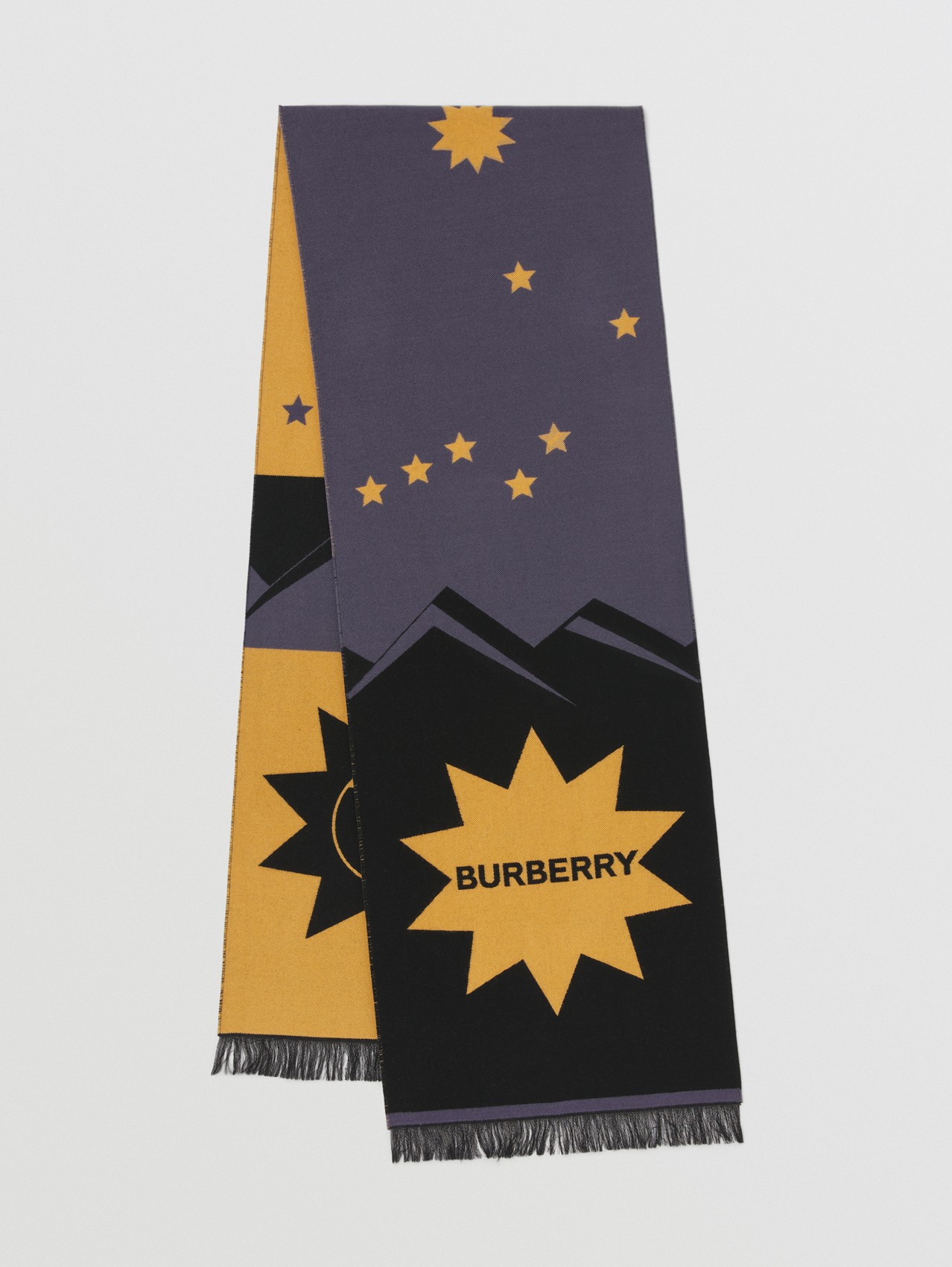 Echarpe de lã e seda com logotipo e estampa geométrica in Cinza Escuro