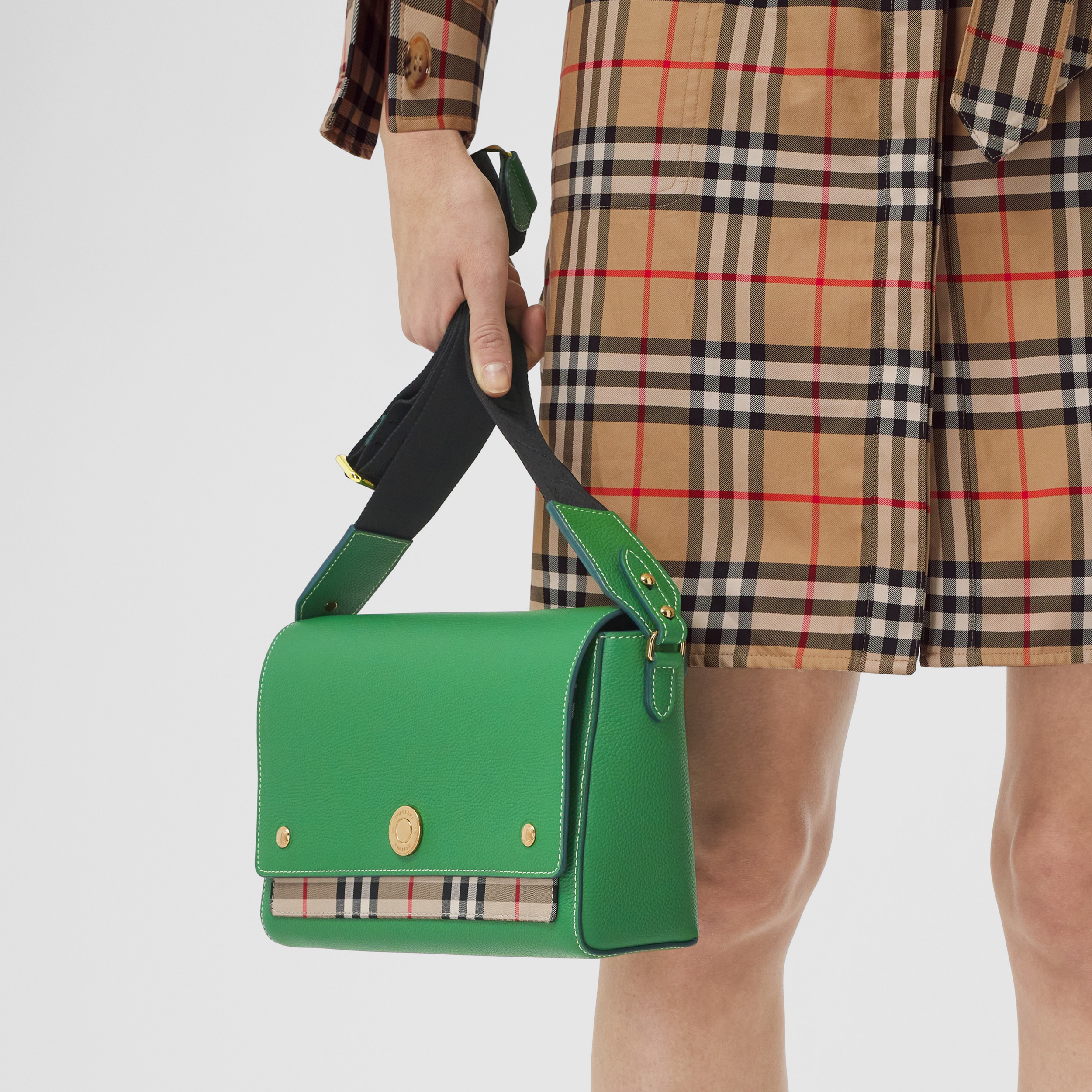 Leather and Vintage Check Note Crossbody Bag in Ivy Green - Women | Burberry® Official - 3