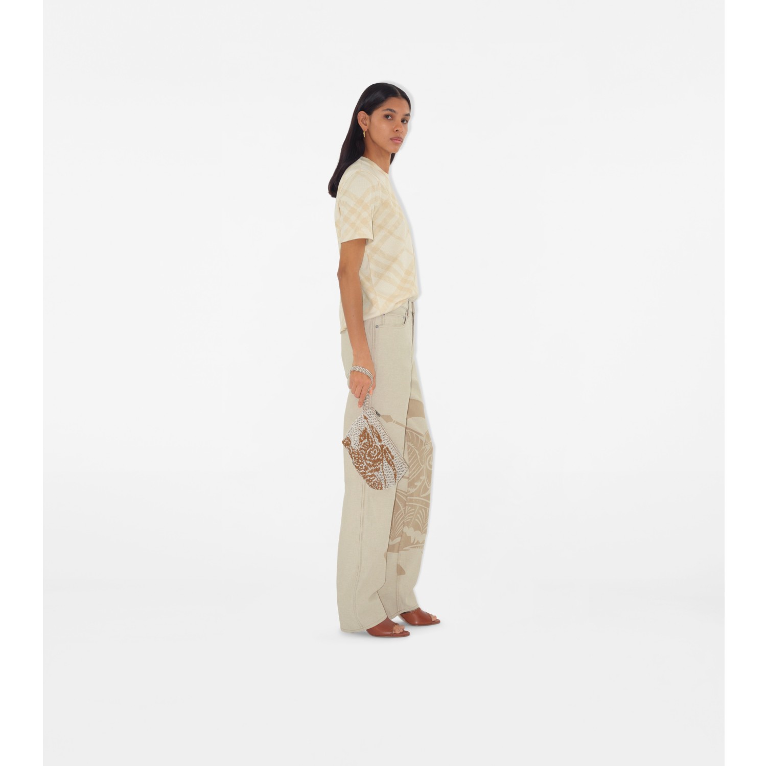 Check Stretch Cotton Blend T-shirt