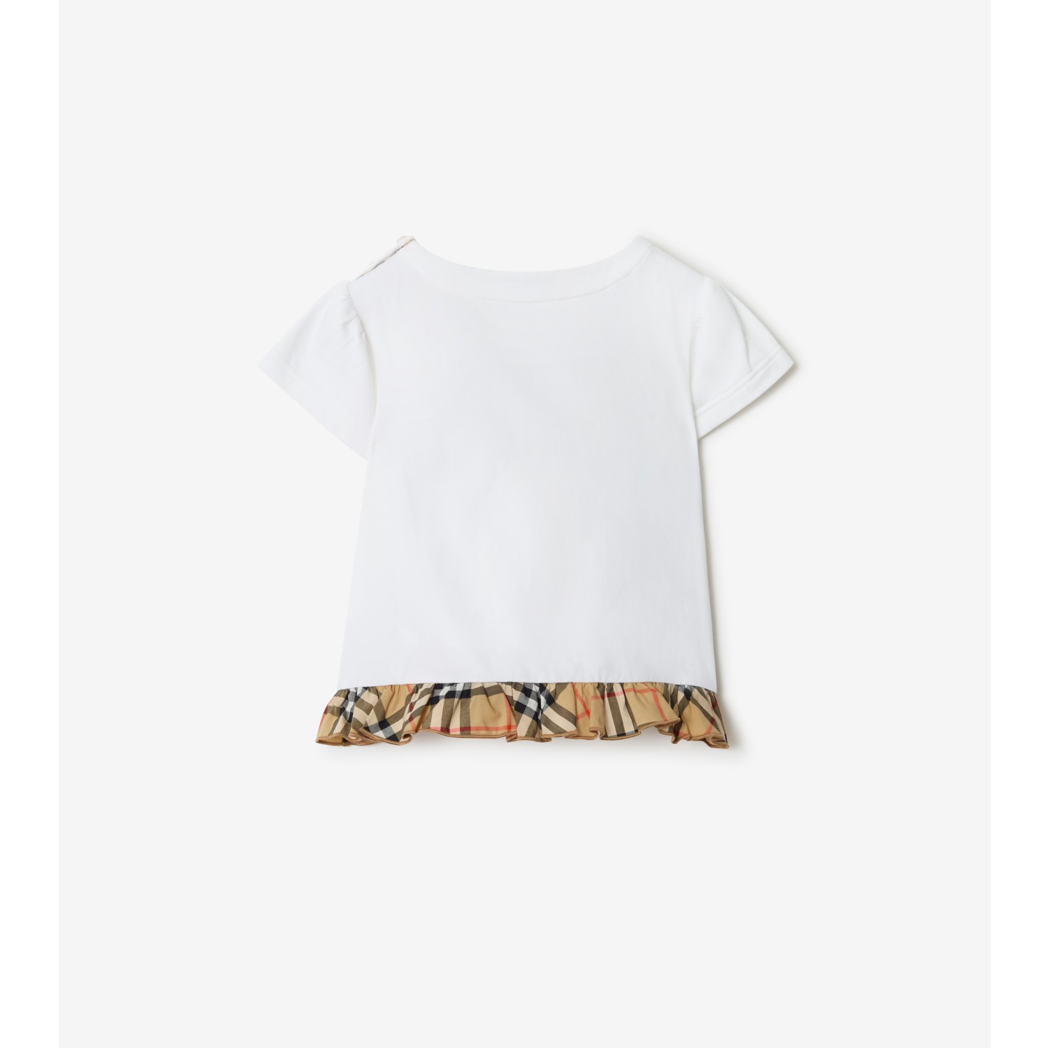 Check Ruffle Stretch Cotton T-shirt