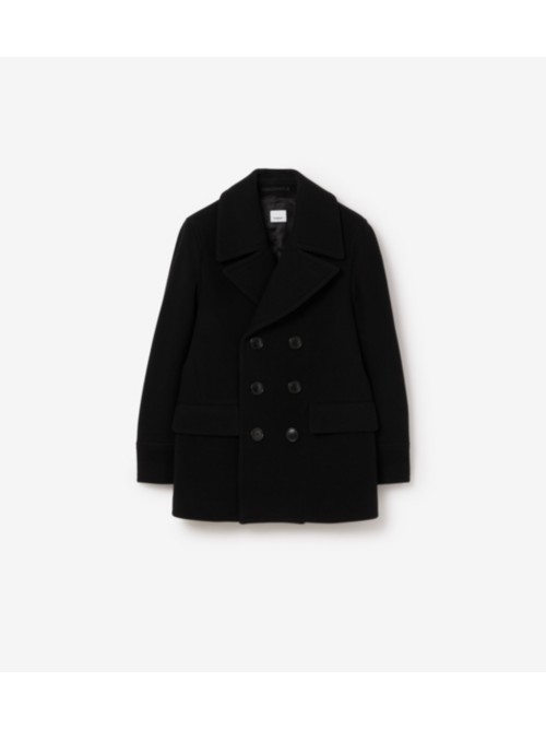 Burberry Wool Blend Pea Coat In Black