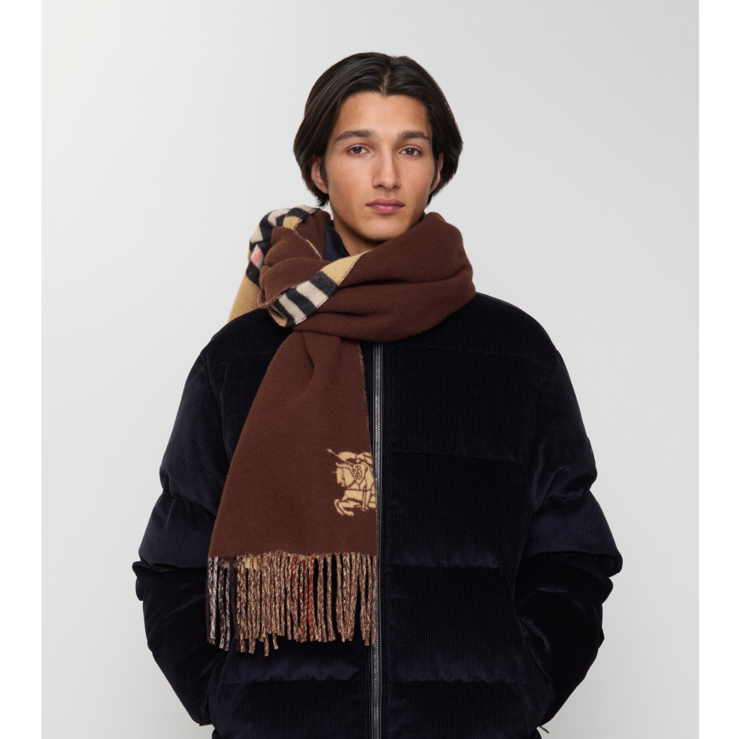 Wide Reversible Check Cashmere Scarf