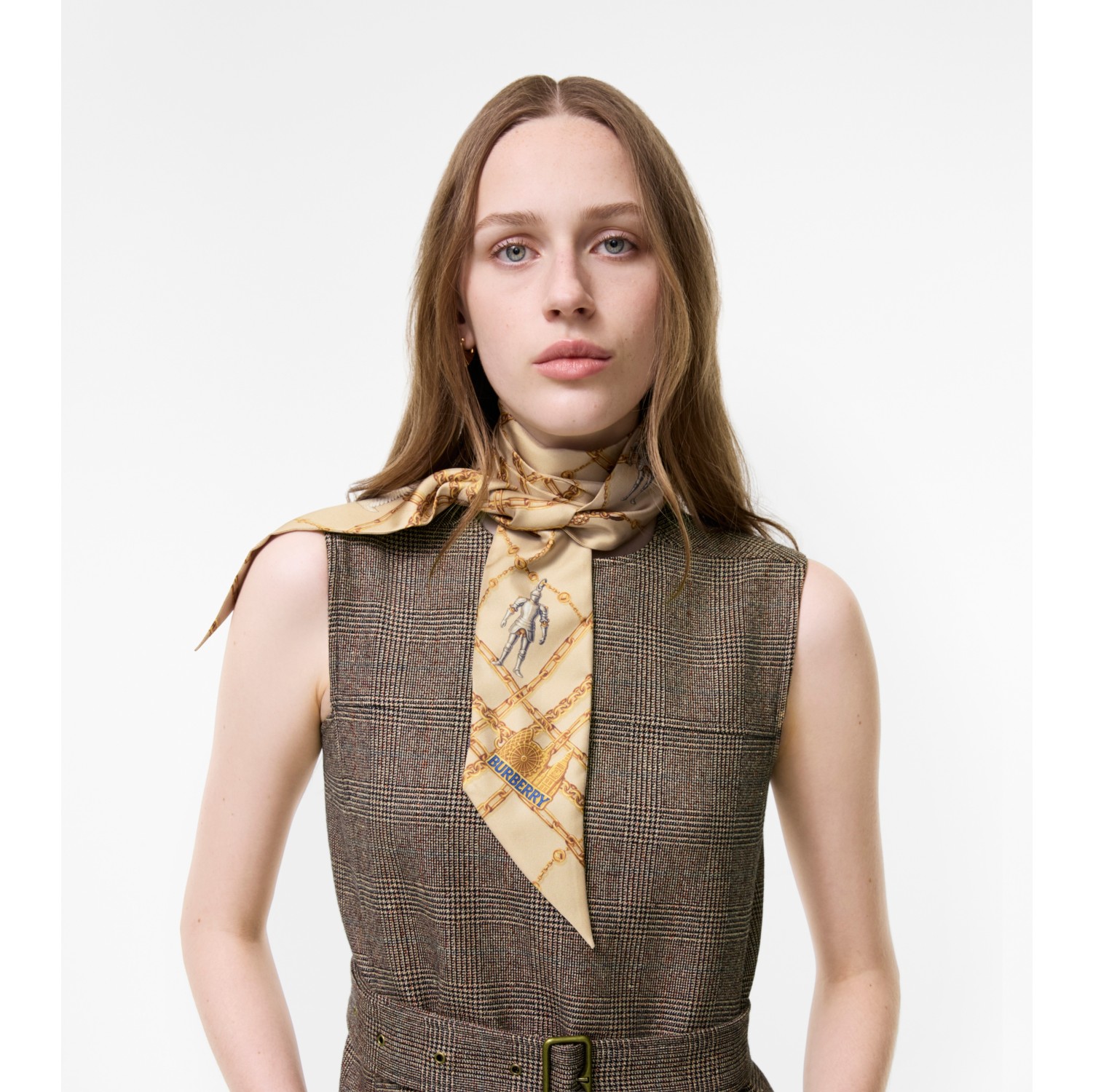 Skinny Check Charm Silk Scarf in Finch brown | Burberry® Official