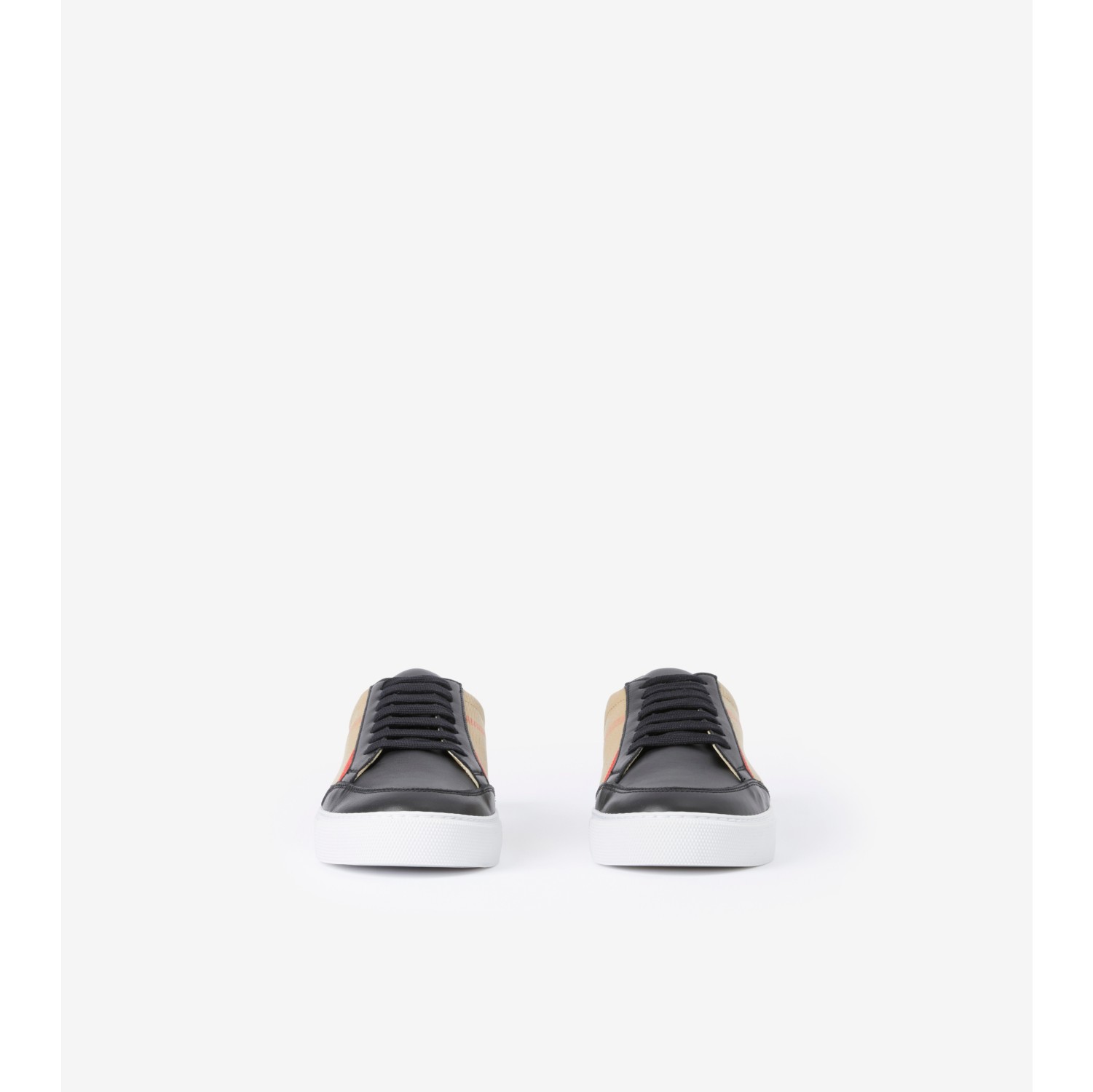 House Check and Leather Sneakers in Black Women Burberry Official