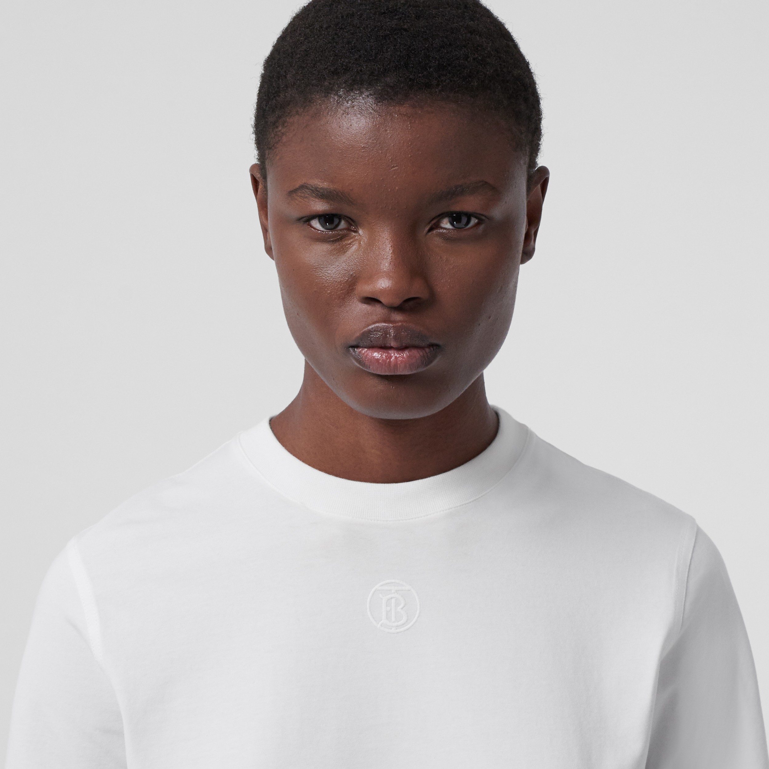 Embroidered Monogram Motif Cotton T-shirt in White - Women | Burberry ...