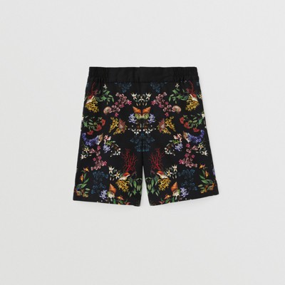 Burberry Kids' Floral-print Cotton Shorts In Black