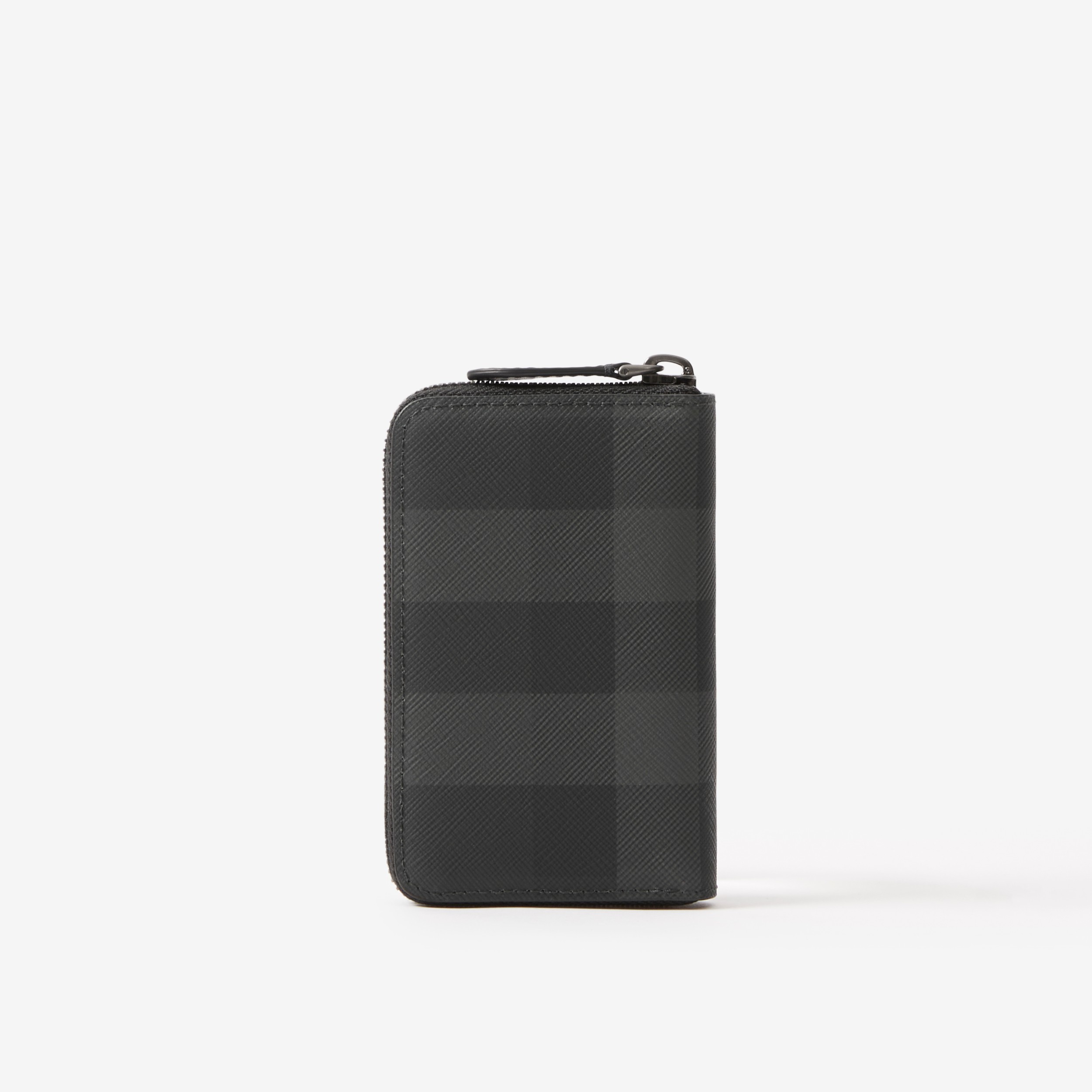 Check and Leather Zip Wallet in Charcoal - Men | Burberry® Official - 3