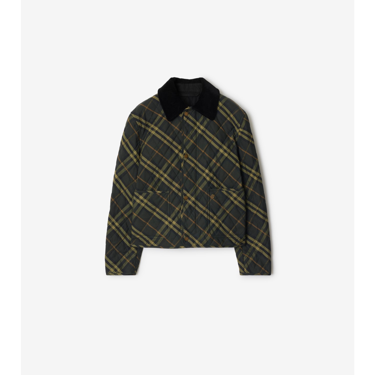 Cropped Check Quilted Barn Jacket in Shadow Women Cotton Burberry Official