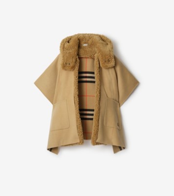 リバーシブル シアリングトリム チェック カシミアケープ (サンド