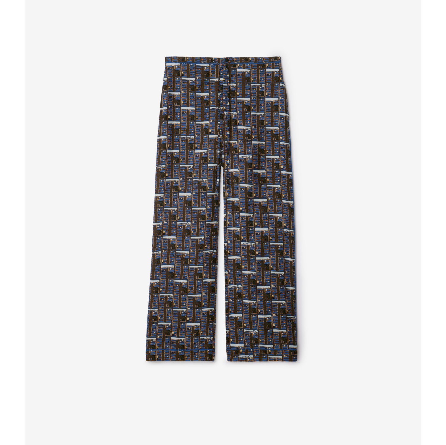 Seiden-Pyjamahose mit Bus-Print