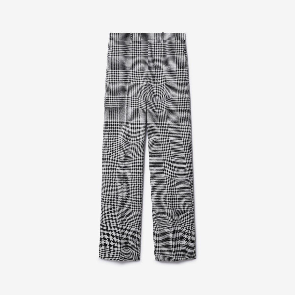 Burberry Warped Houndstooth Wool Trousers In Monochrome