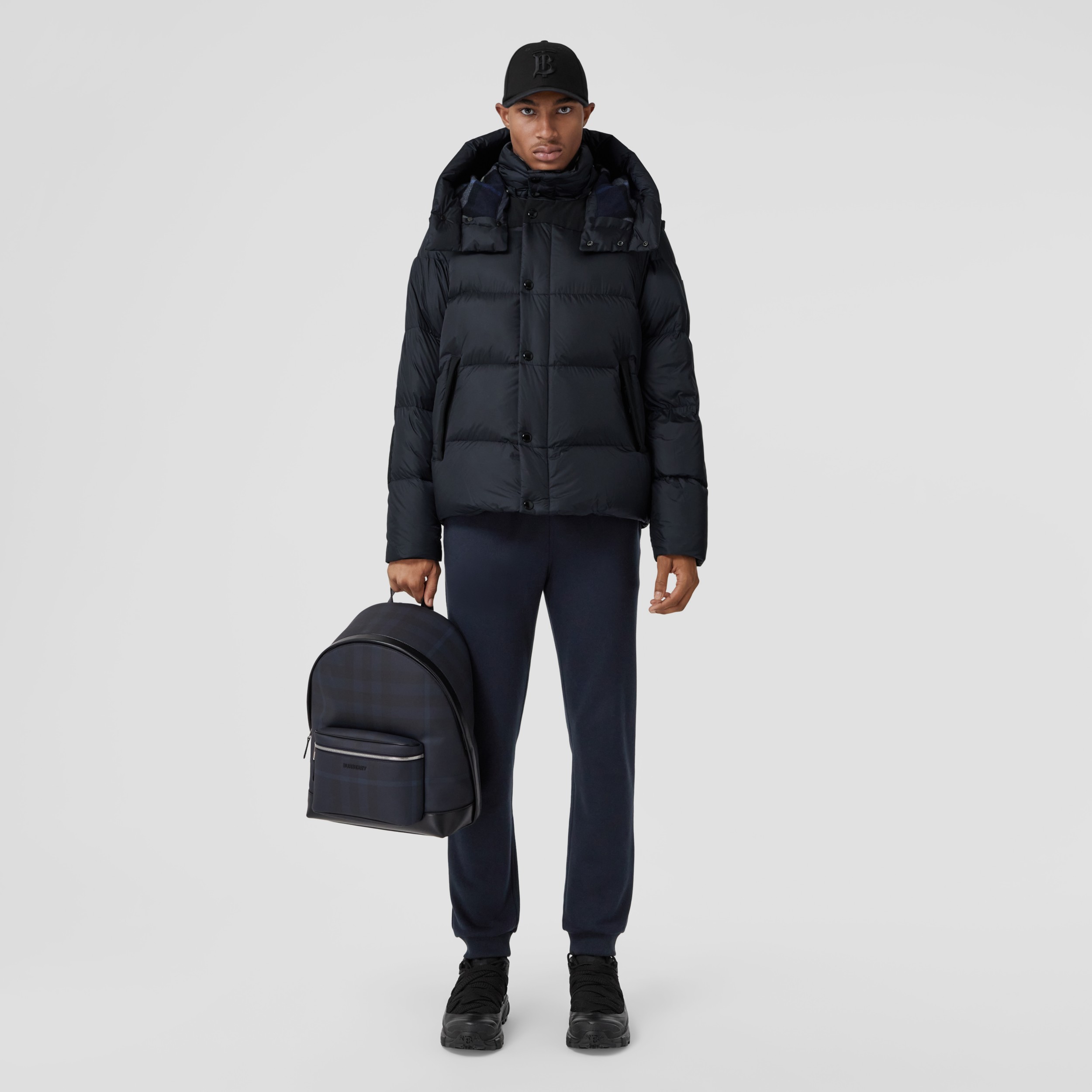 Detachable Sleeve Hooded Puffer Jacket in Navy - Men | Burberry® Official