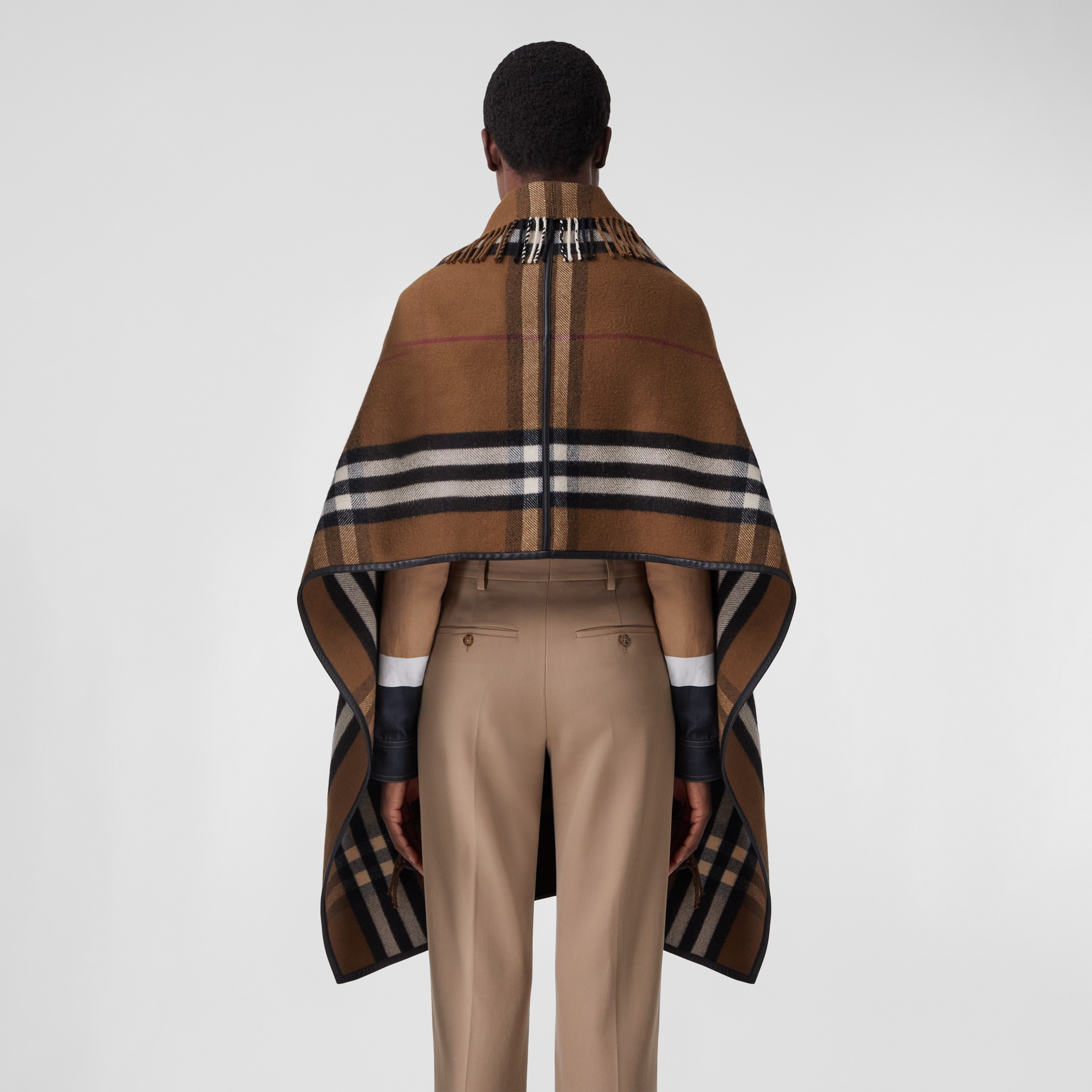 Check Wool Cashmere Cape in Birch Brown - Women | Burberry® Official - 3