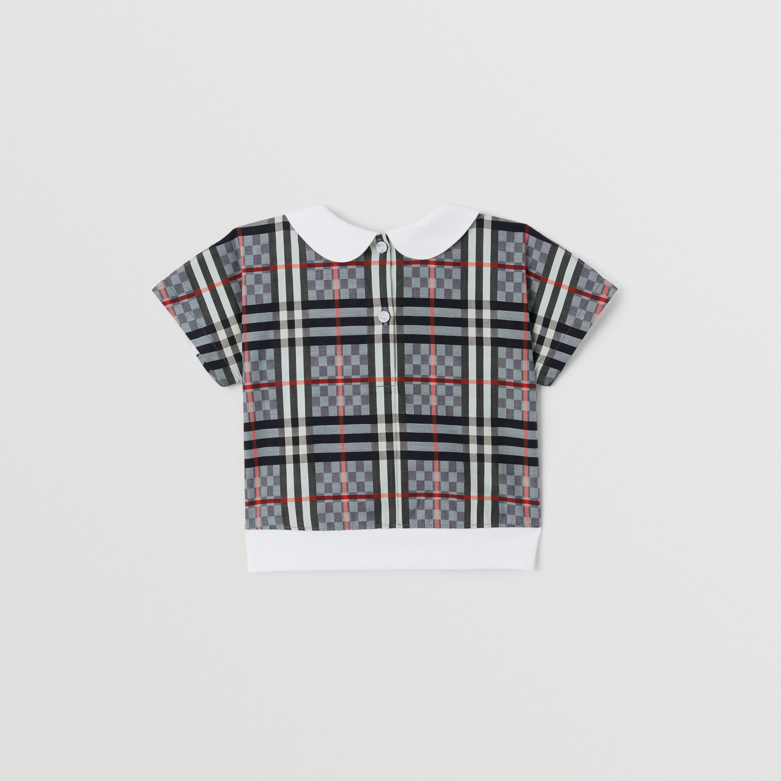 Peter Pan Collar Chequerboard Panel Cotton T-Shirt in White - Children | Burberry® Official - 4
