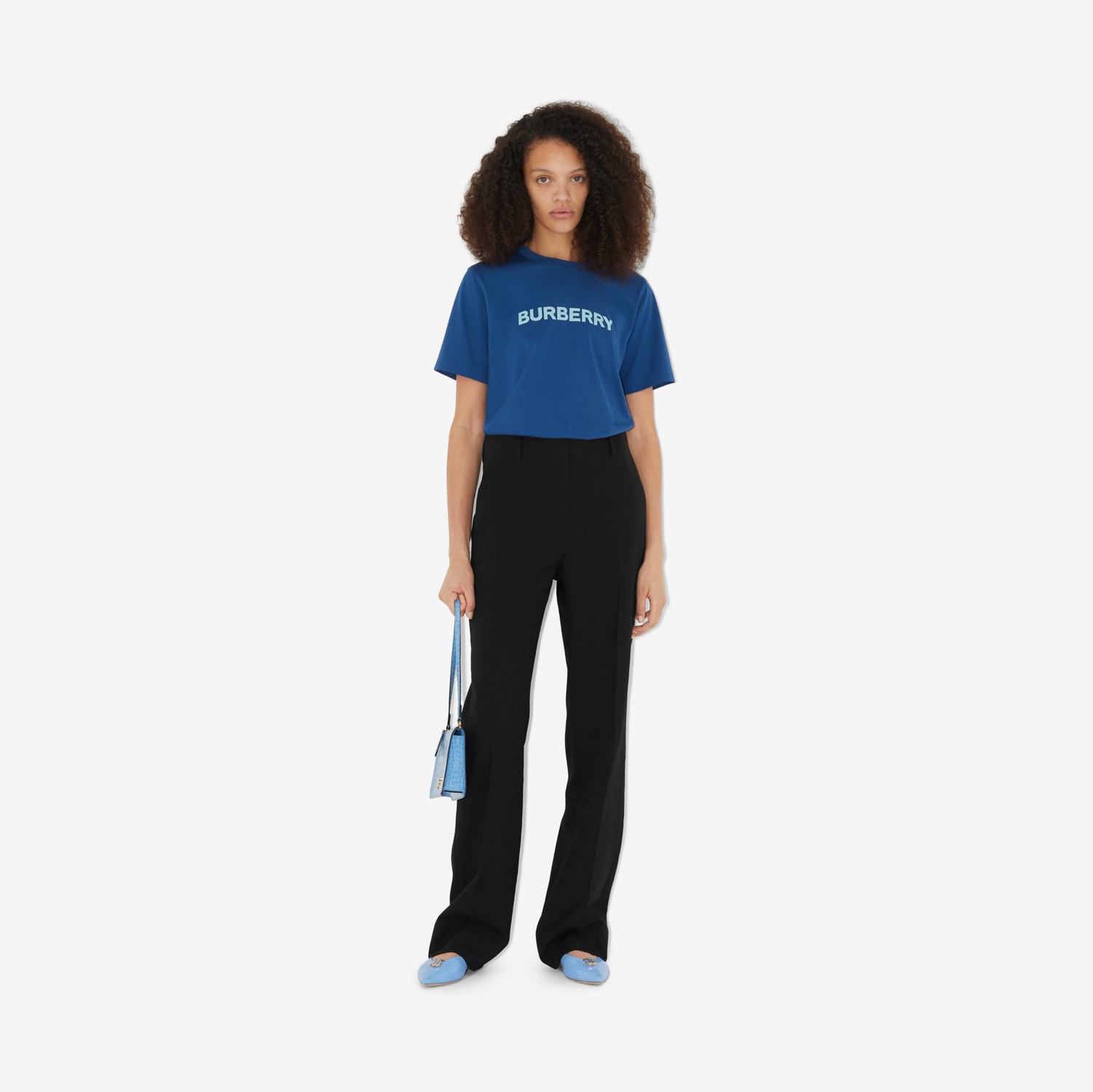 Camiseta de algodão com estampa de logotipo (Azul Marinho Enriquecido) - Mulheres | Burberry® oficial
