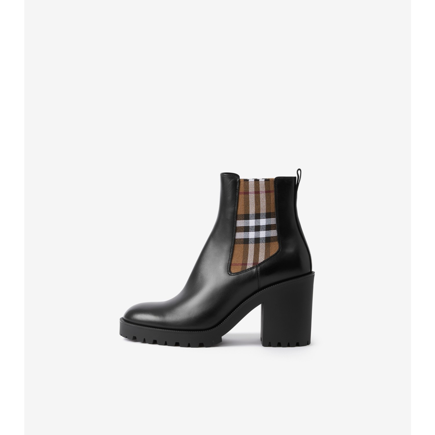 Ankle boots de couro com recorte xadrez