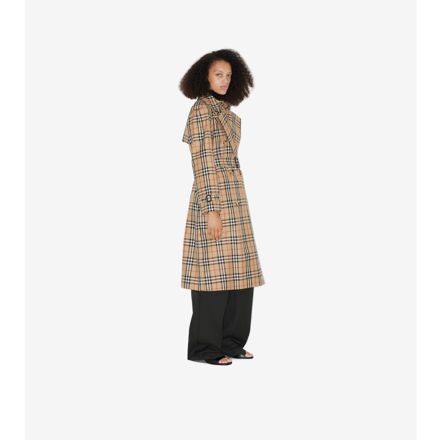 Langer Trenchcoat aus Gabardine in Check