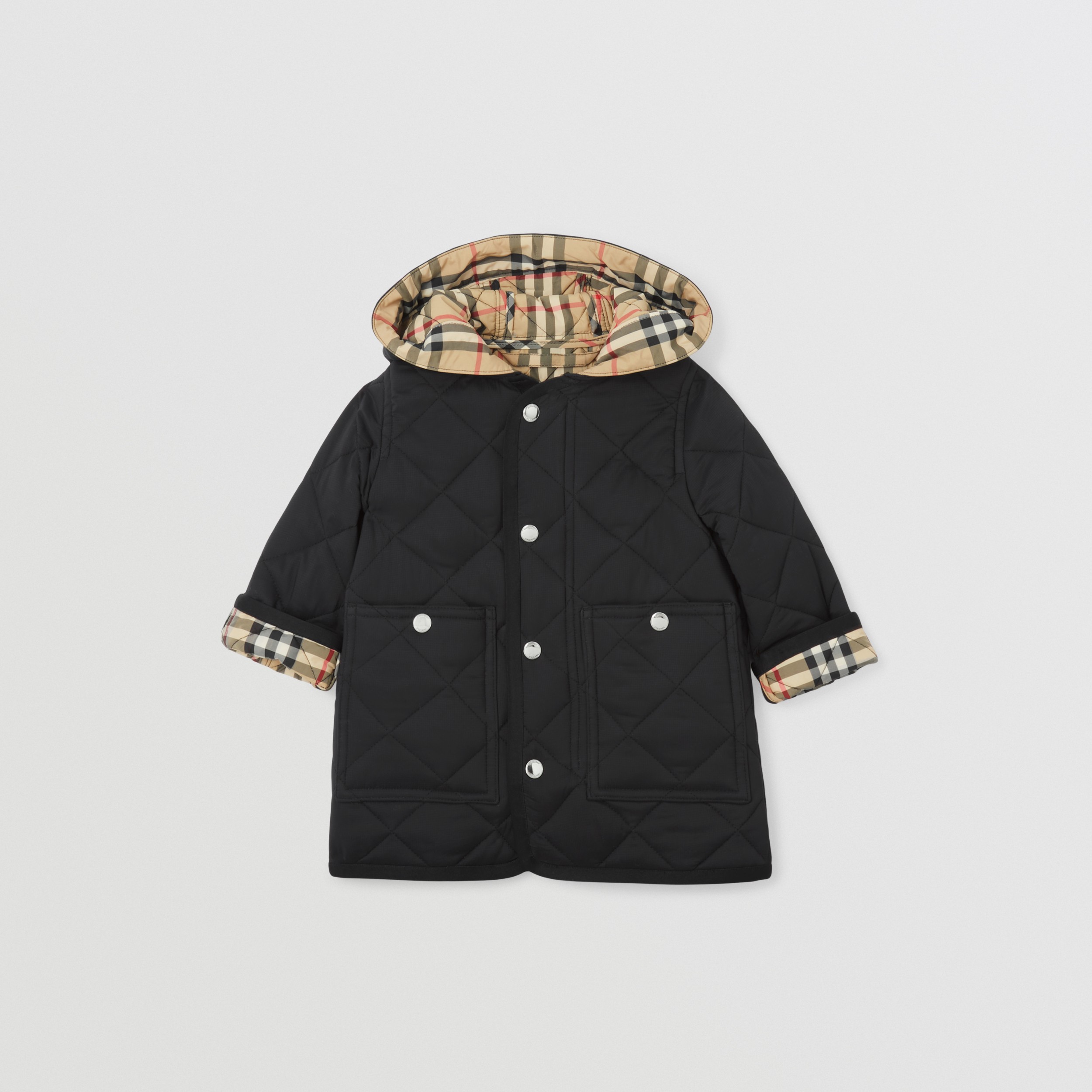 Diamond Quilted Nylon Hooded Coat in Black - Children | Burberry® Official