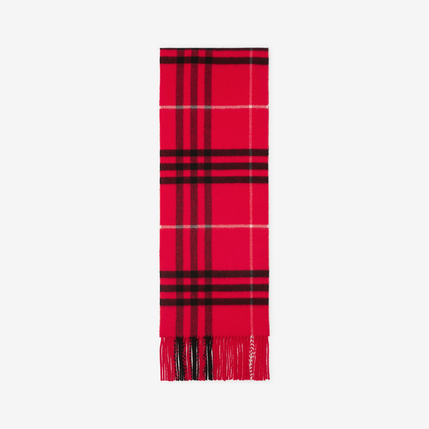 格纹羊毛羊绒混纺围巾 (邮筒红) | Burberry® 博柏利官网