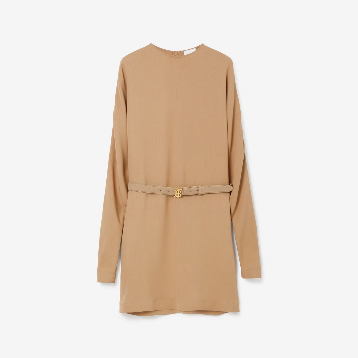 Long-sleeve Monogram Motif Silk Cady Dress in Camel - Women | Burberry® Official