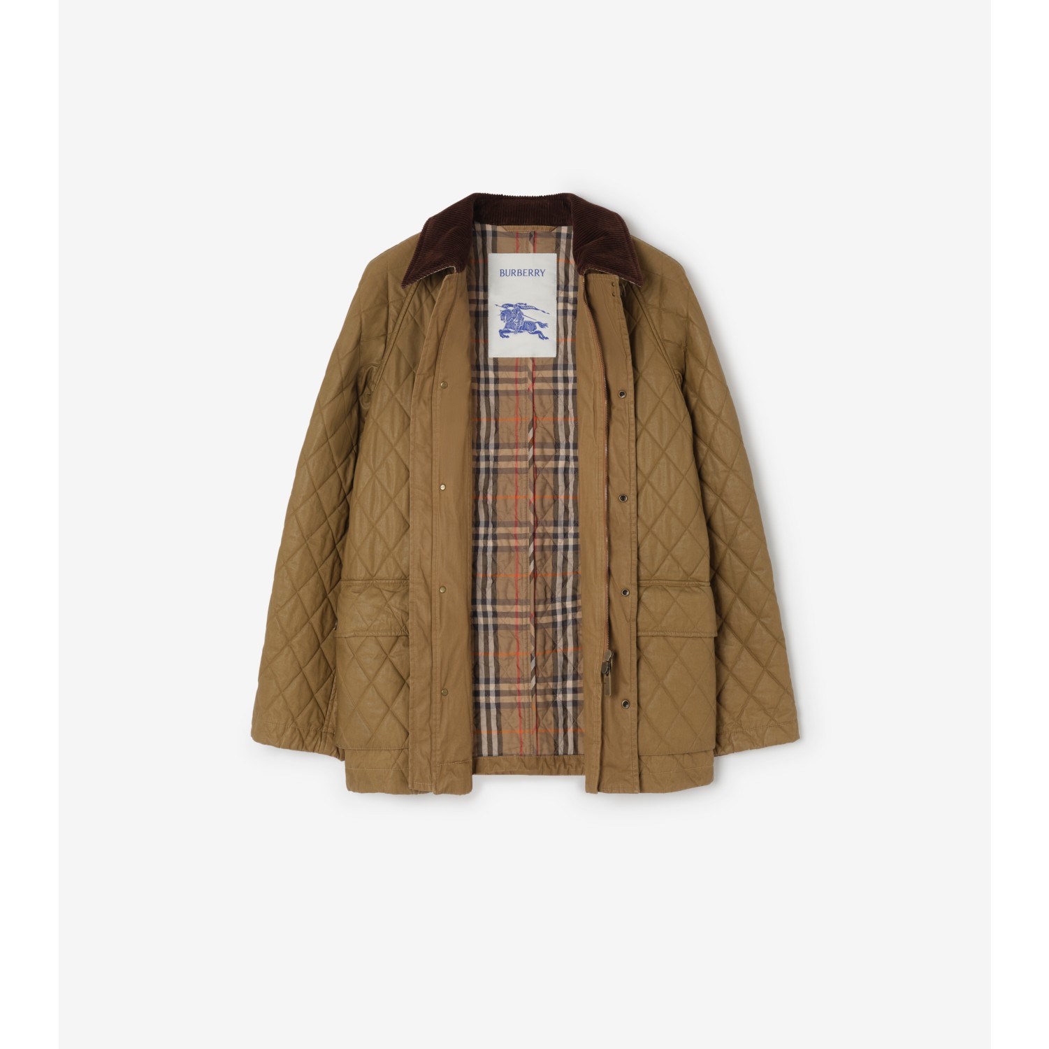 Quilted Coated Cotton Barn Jacket in Walrus brown/hemlock beige - Men | Burberry® Official